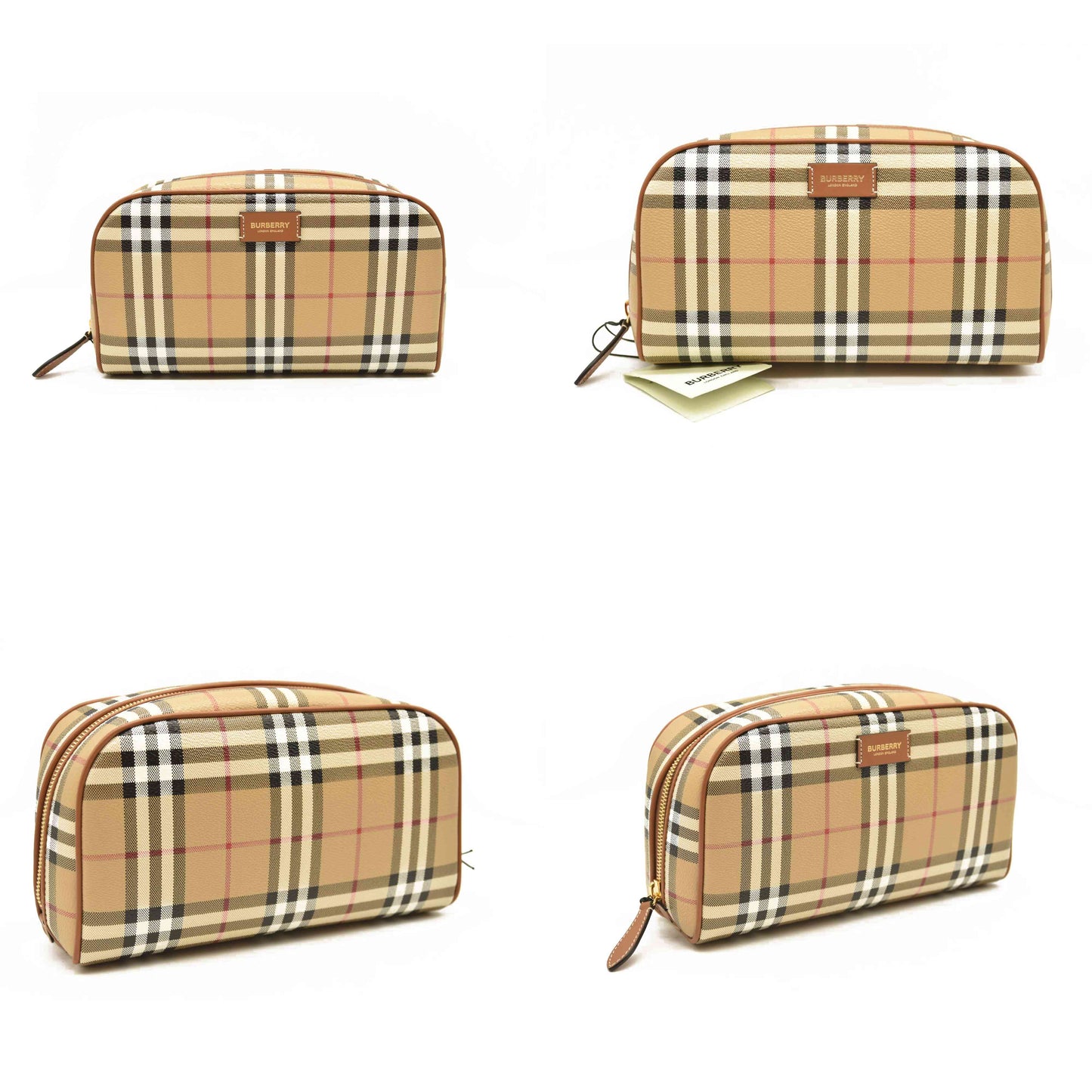 BURBERRY Beige Check Medium Cosmetic Travel Pouch