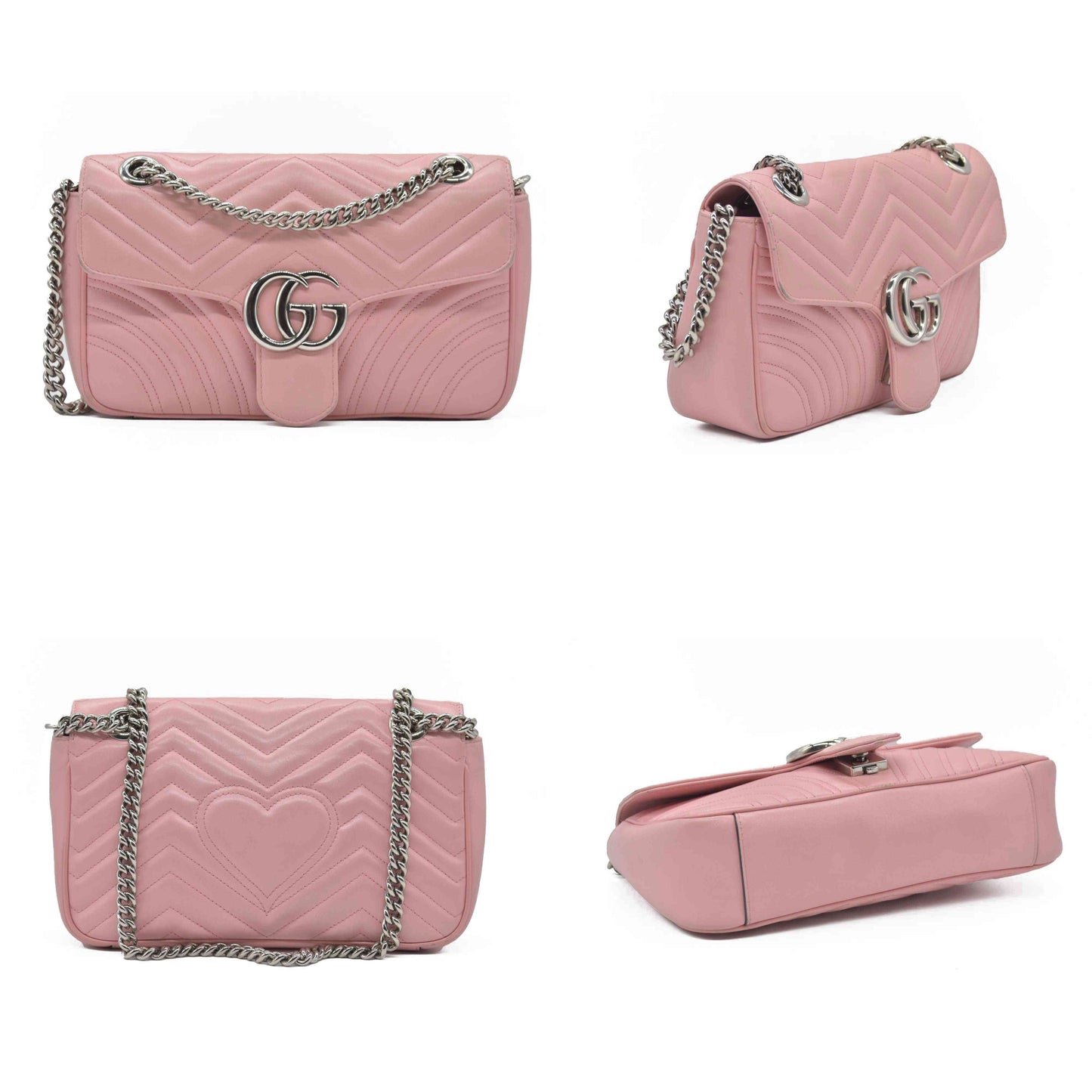 $2600 Gucci Calfskin Matelasse Small GG Marmont Shoulder Bag Wild Rose