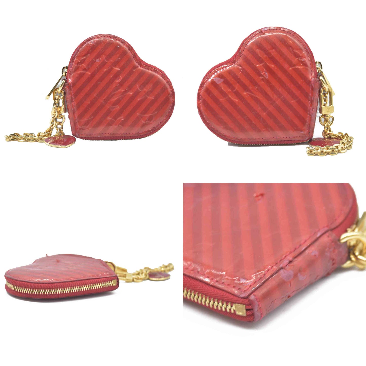 $490 Louis Vuitton  Vernis Rayures Coeur Heart Coin Purse TS4187