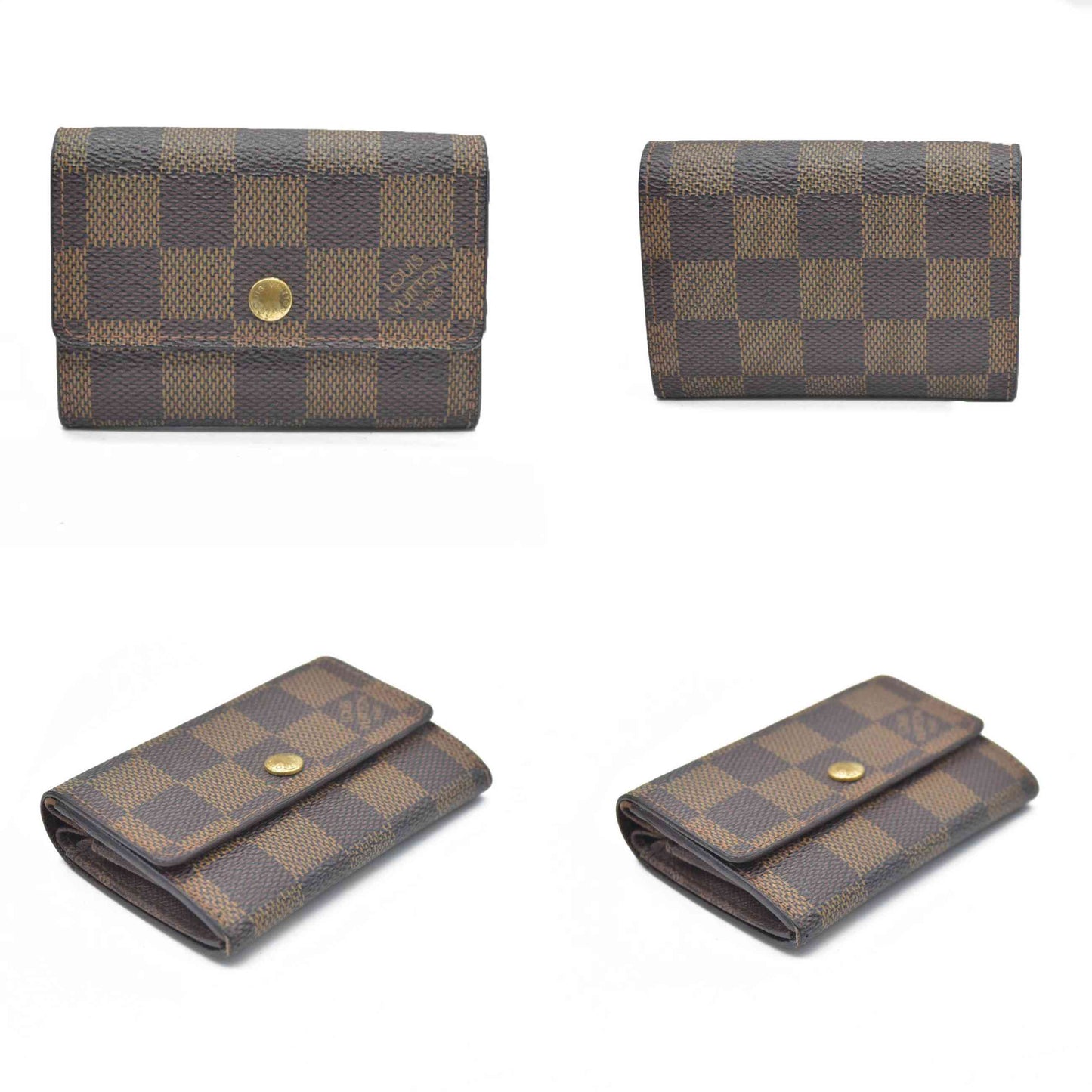 Louis Vuitton Damier Porte Monnaie Plat Coin Purse Wallet Brown MI1014