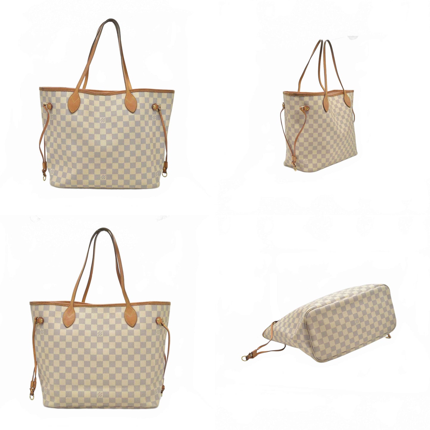 $2170 Louis Vuitton  Damier Azur Neverfull MM Rose Ballerine SR3177