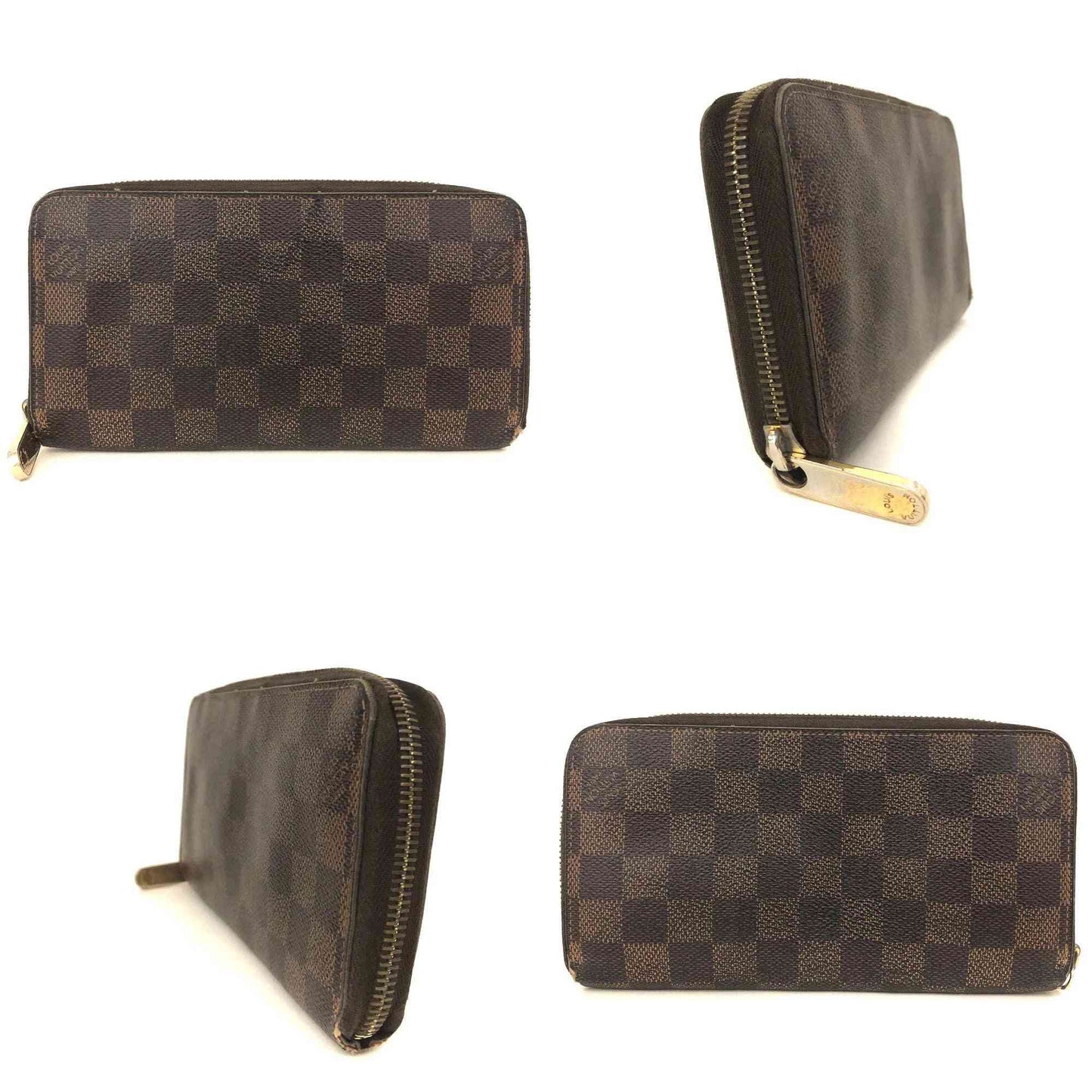 $915 2012 Louis Vuitton Damier Ebene Zippy Zip Around Long Wallet Purse Brown CA0132