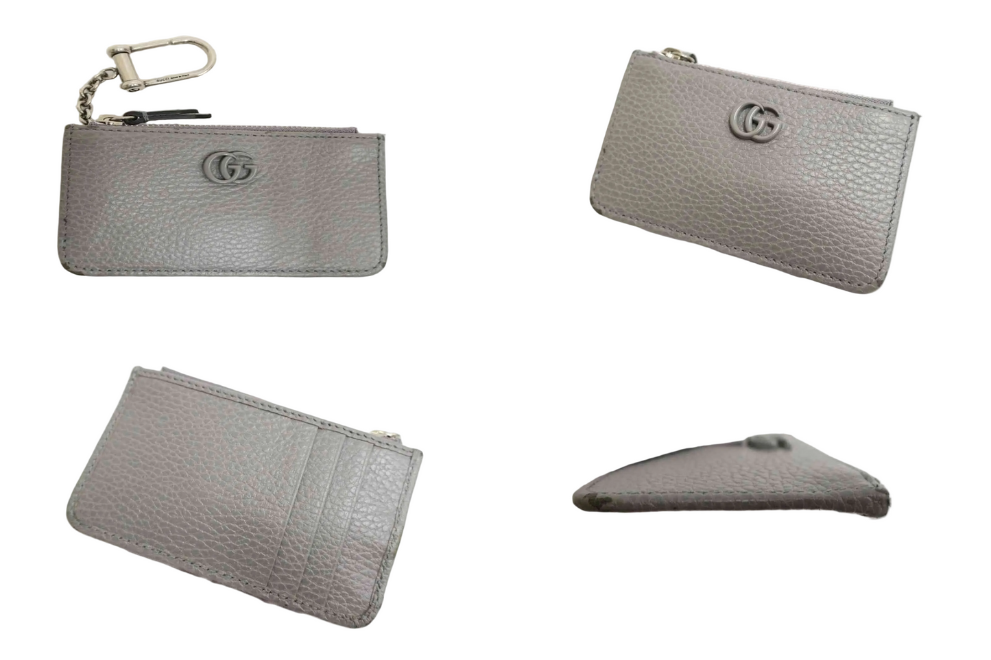 $375 Gucci Dollar Calfskin Enamel Monochrome GG Marmont Key Case Card Holder