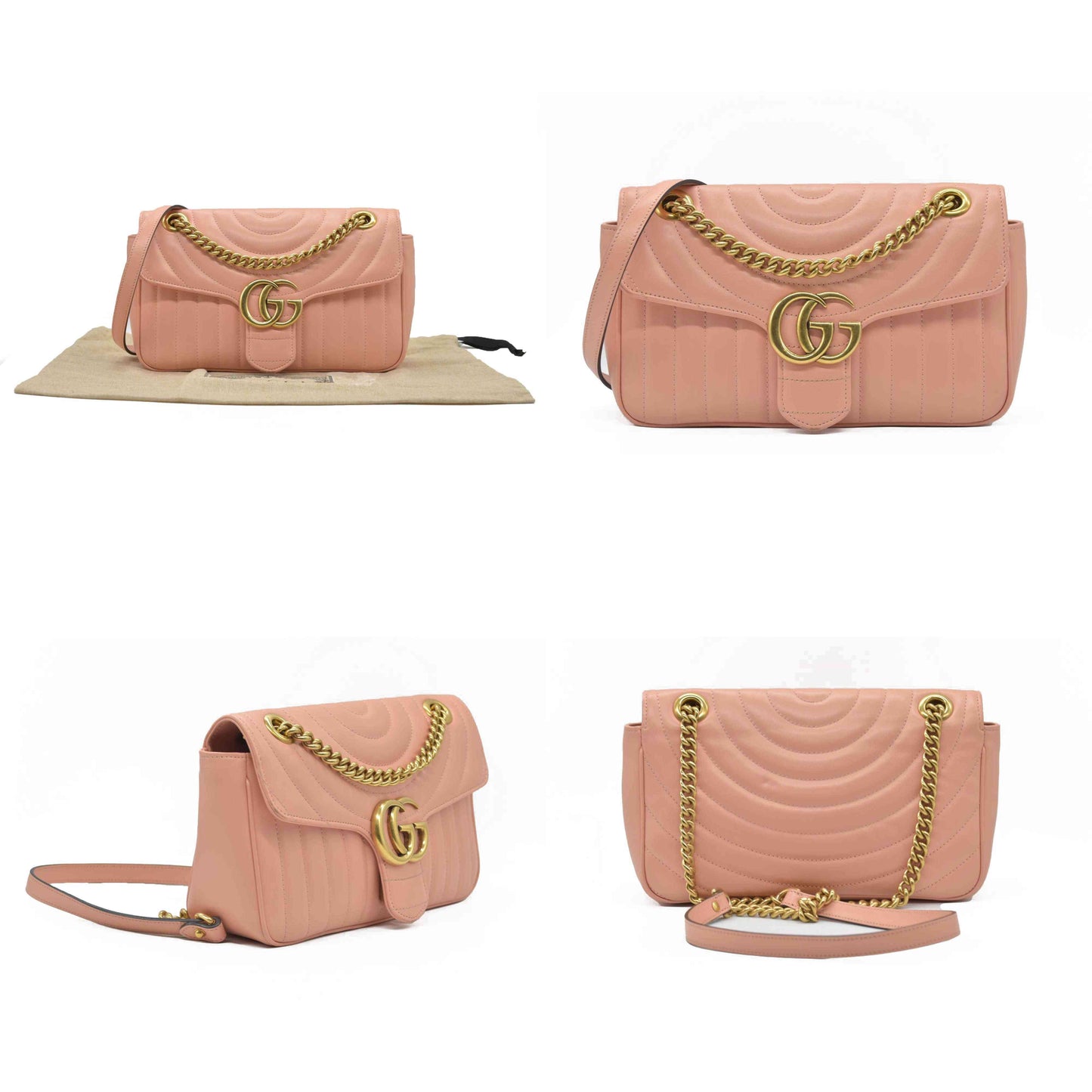$2590 Gucci Calfskin Matelasse Small GG Marmont Shoulder Bag Perfect Pink