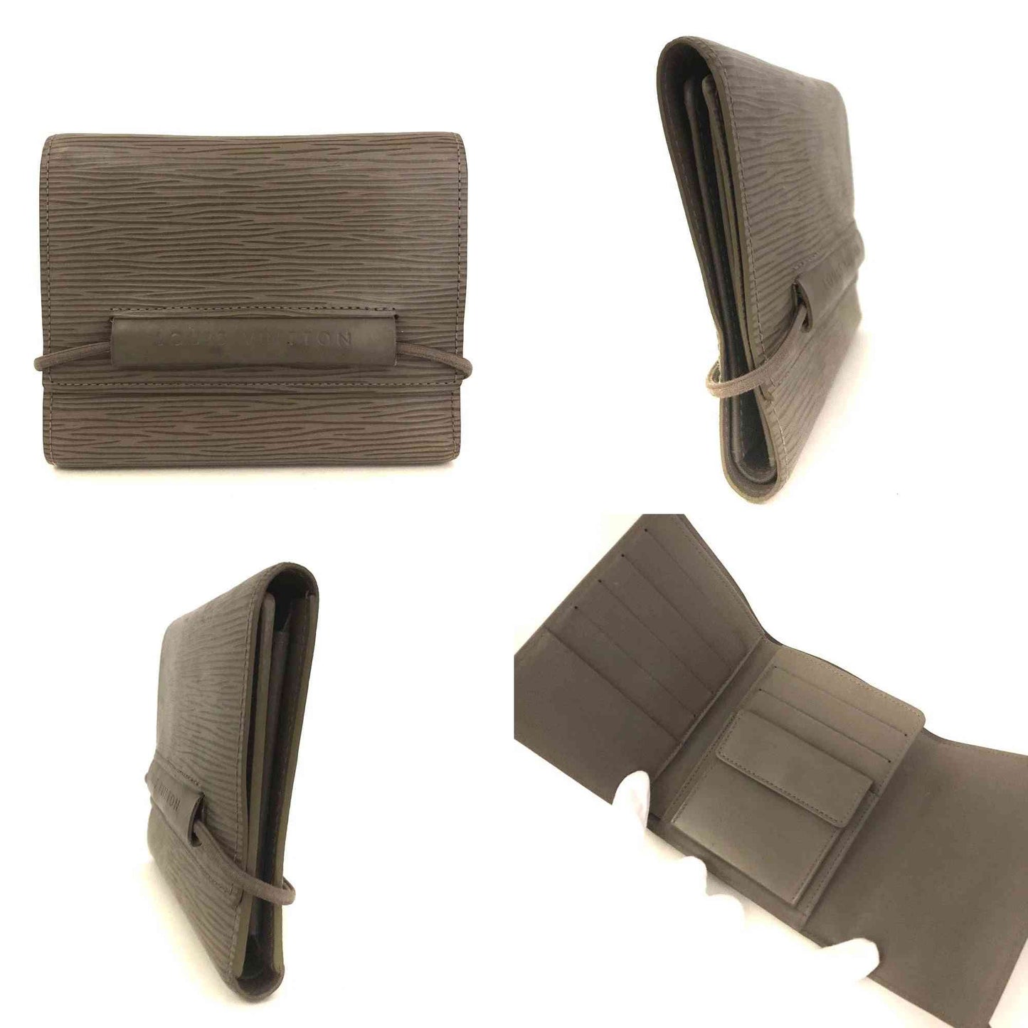 $450 2000 Louis Vuitton Epi Porte Feiulle Elastic Leather Trifold Wallet Gray MI0070