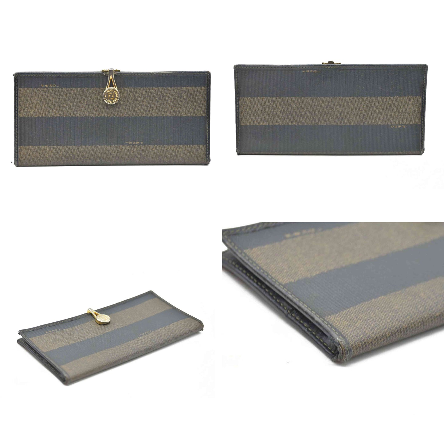 AUCTION $750 Fendi  Pequin Striped Flap Wallet Tobacco