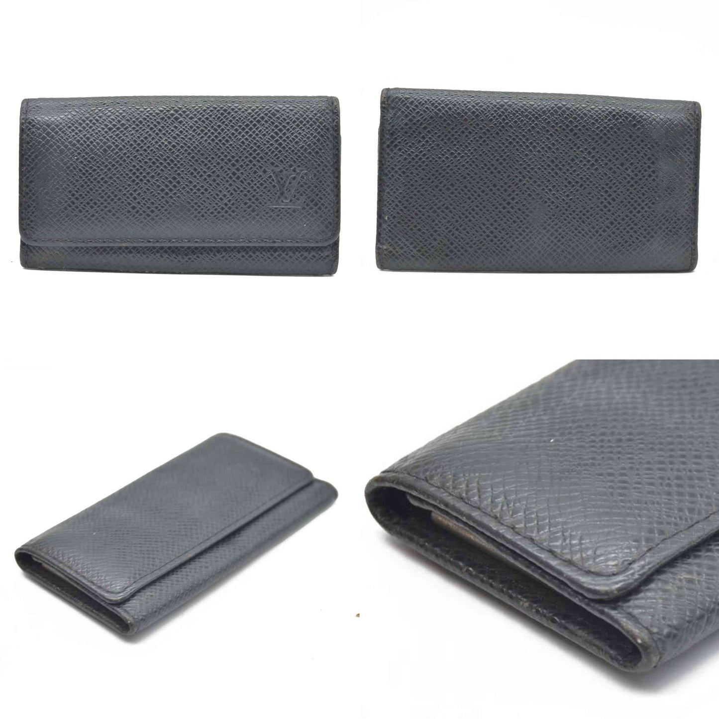 $345 Louis Vuitton Taiga Leather Multicles 4 Ring Key Case Ardoise CA1025
