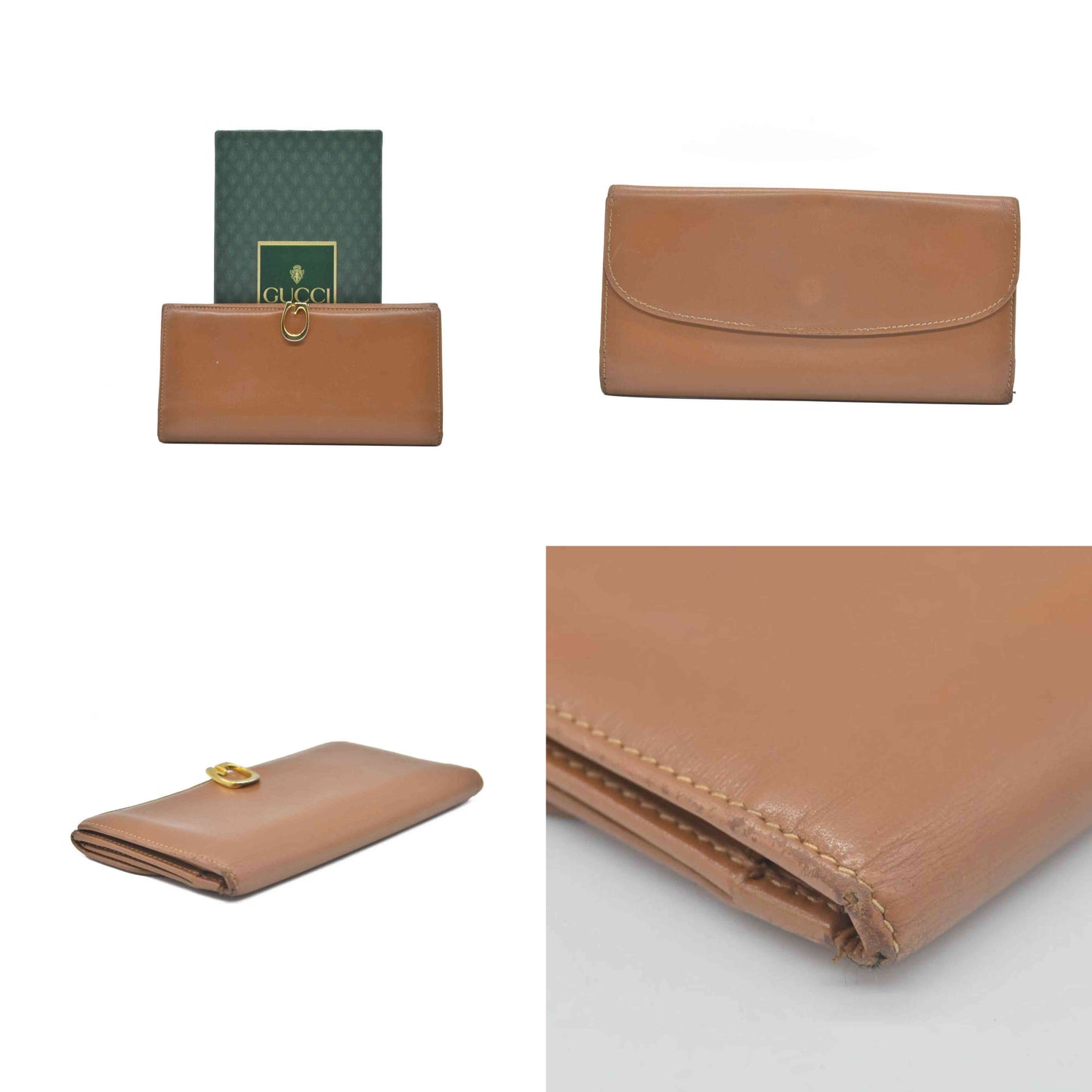 $580 Gucci Glam French Flap Brown Leather Wallet CONSIGNMENT
