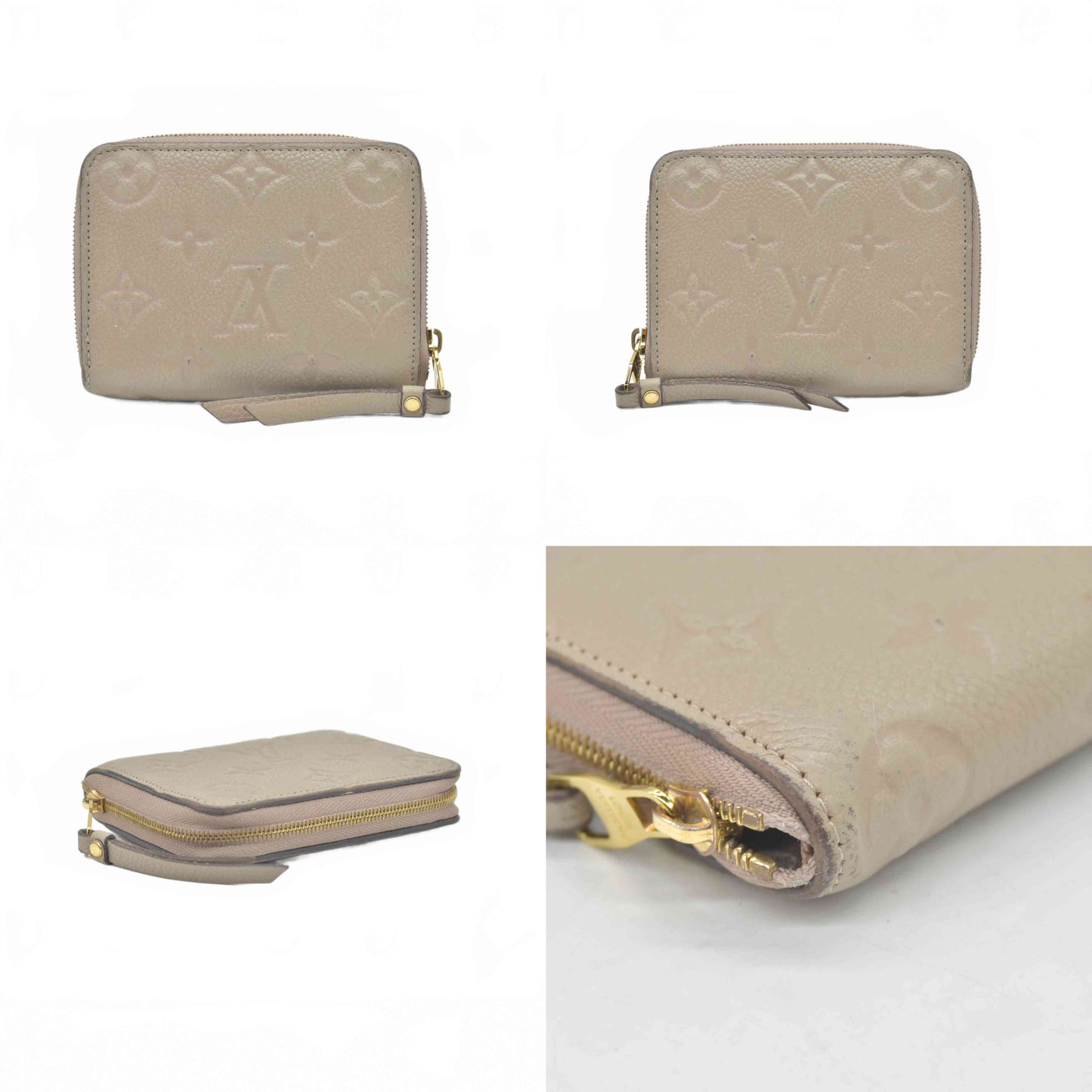 $760 RFID Louis Vuitton Monogram Empreinte Zippy Coin Case Beige
