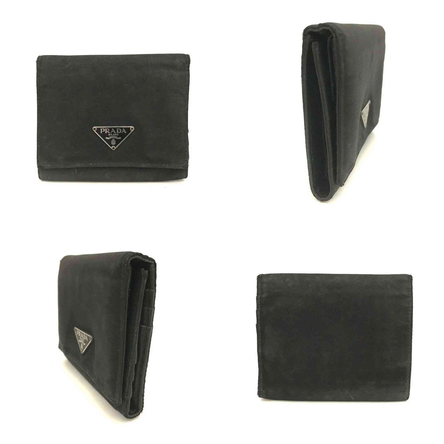 PRADA Logo Plate Nylon Trifold Wallet Black