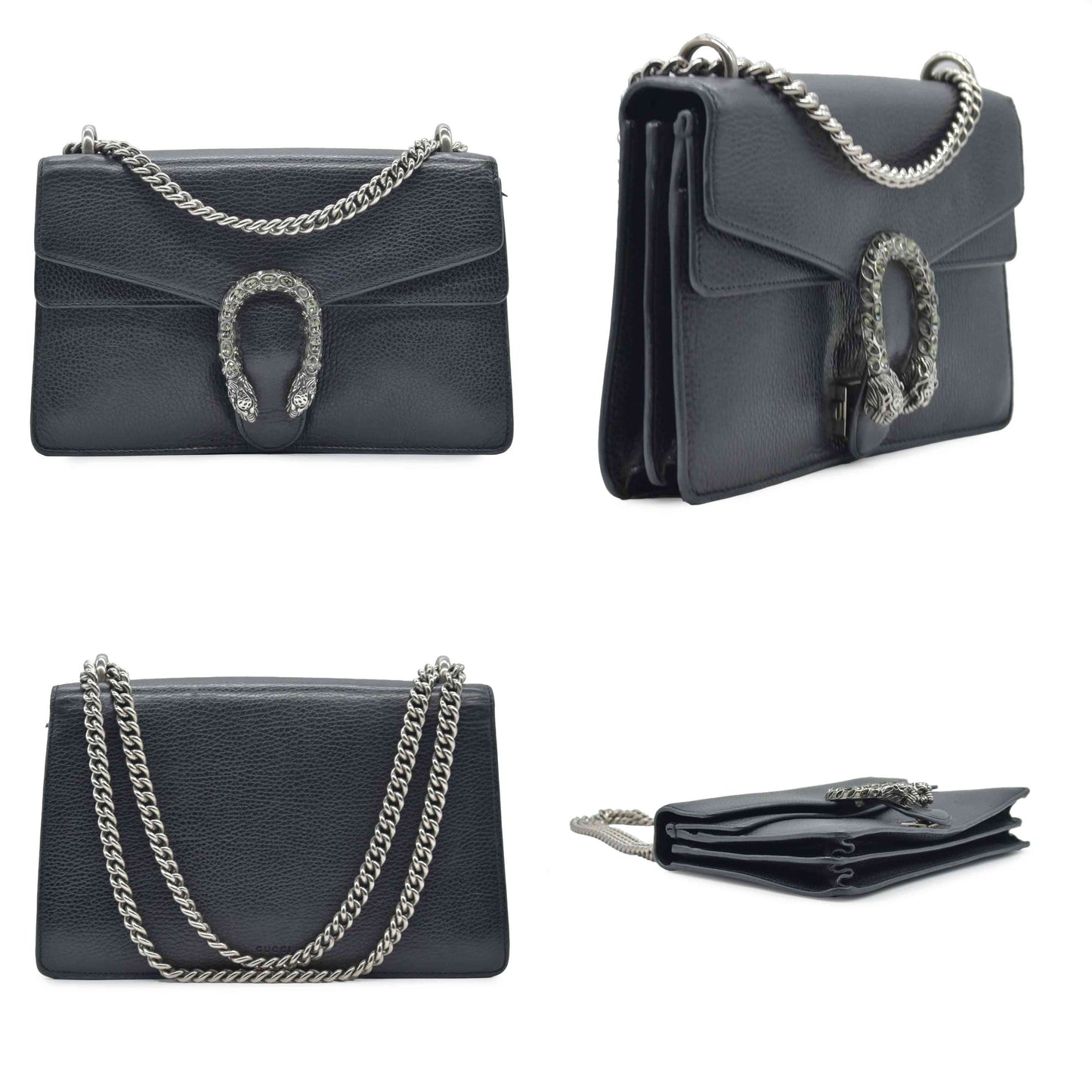 $3350 Gucci Pebbled Calfskin Small Dionysus Shoulder Bag Black
