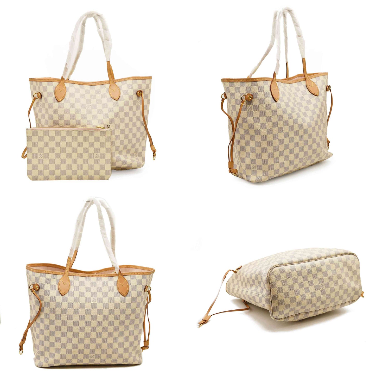 USED Louis Vuitton Damier Azur Neo Neverfull MM Rose Ballerine
