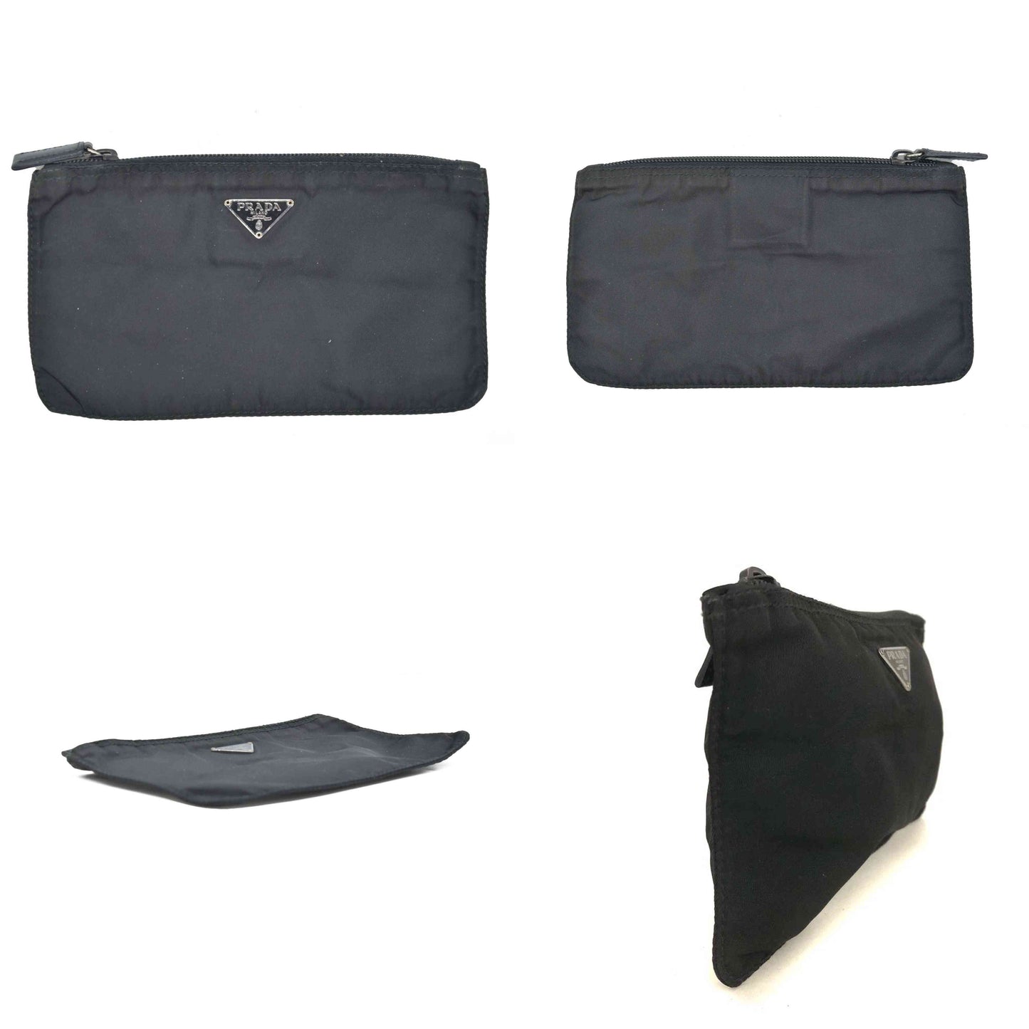 $650 PRADA Logo Plate Nylon Cosmetic Pouch Bag Black