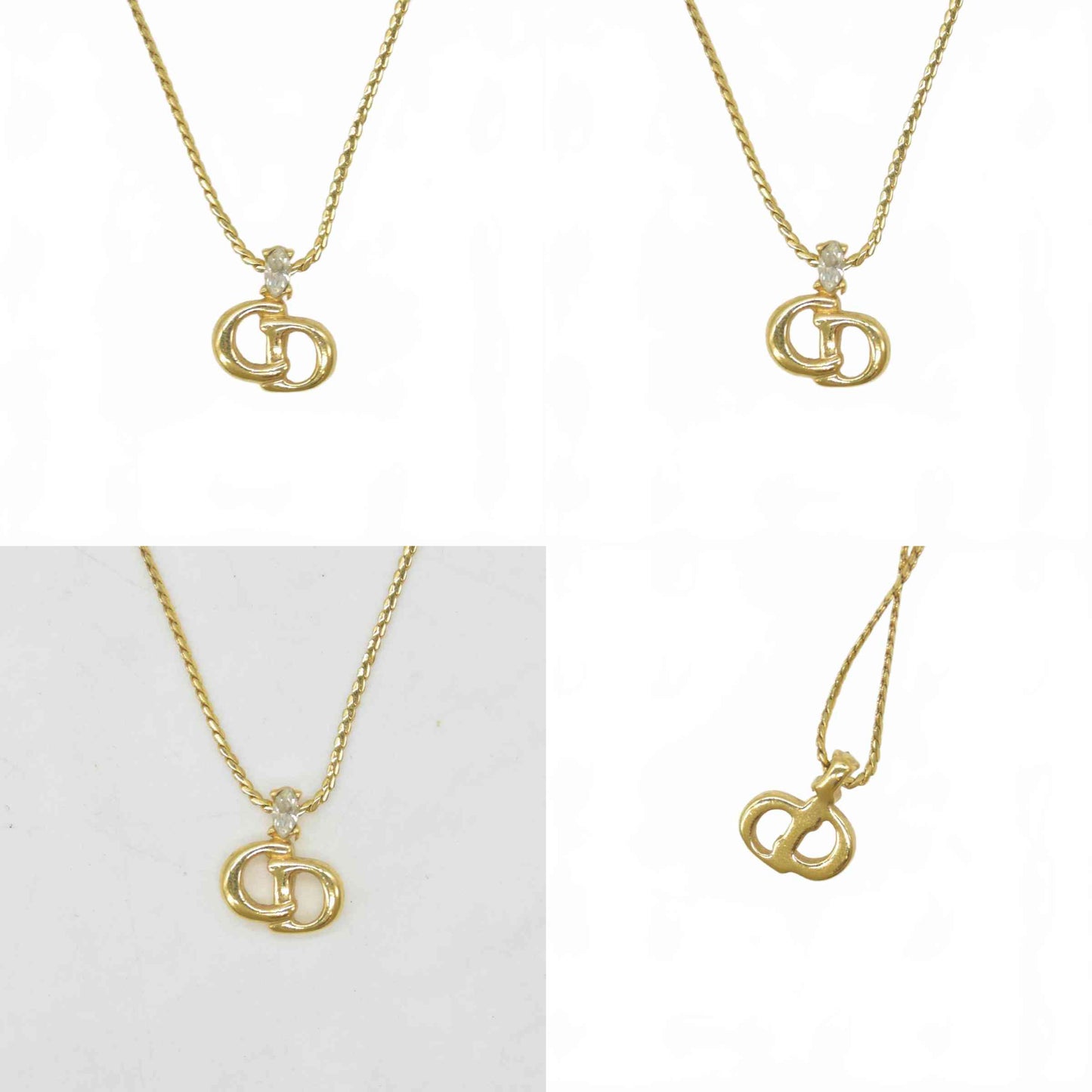 $410 Christian Dior Vintage Rhinestone CD Logo Necklace Gold Plated Women CONSIGNMENT