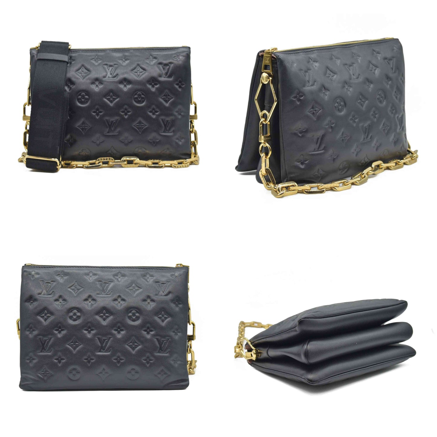 $4950 Louis Vuitton Lambskin Embossed Monogram Coussin PM Black