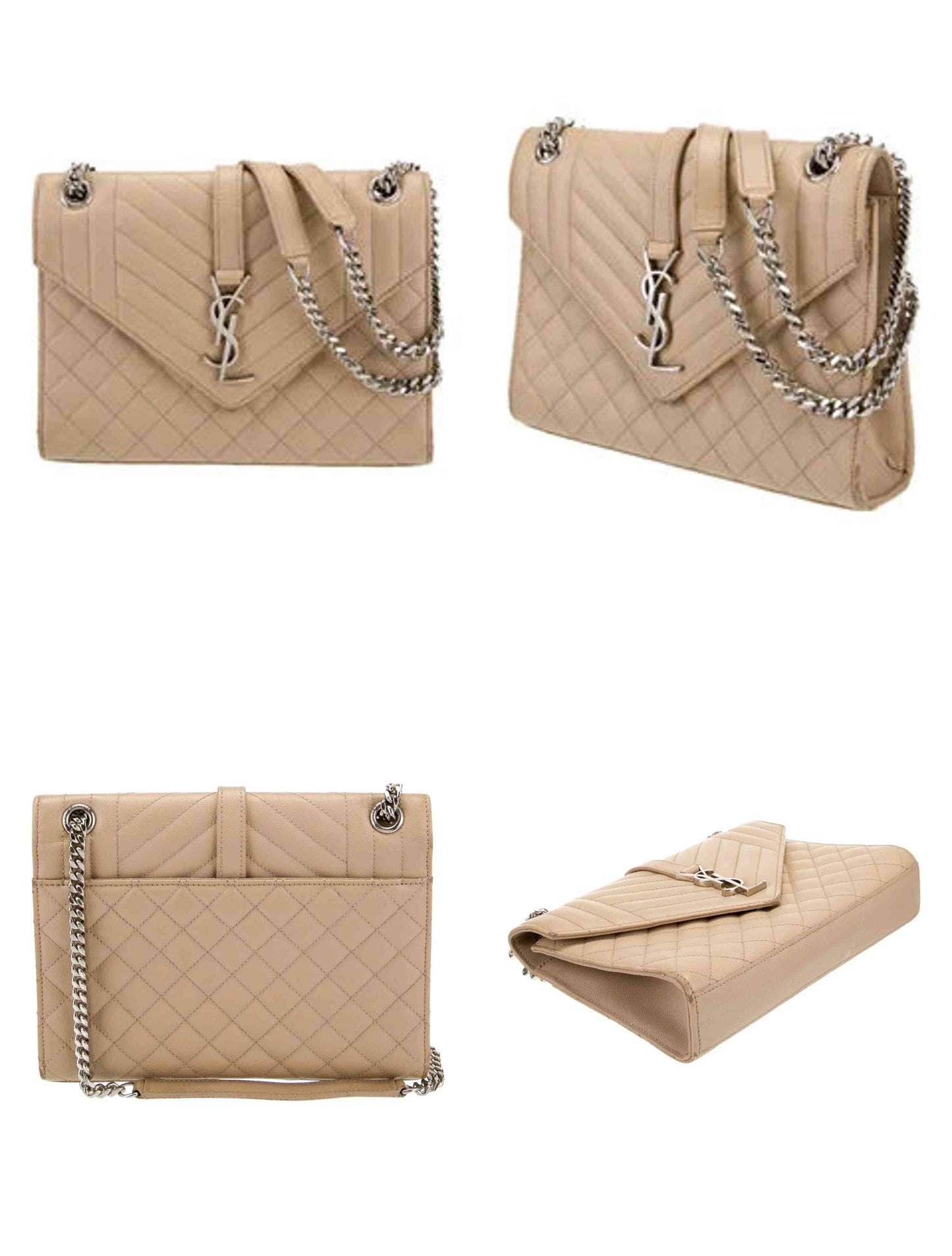 $3150 Saint Laurent Leather Envelope Mixed Matelasse Shoulder Bag YSL