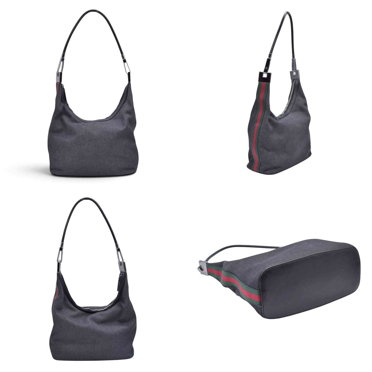 $950 GUCCI Denim Web Shoulder Bag Black CONSIGNMENT 10021242