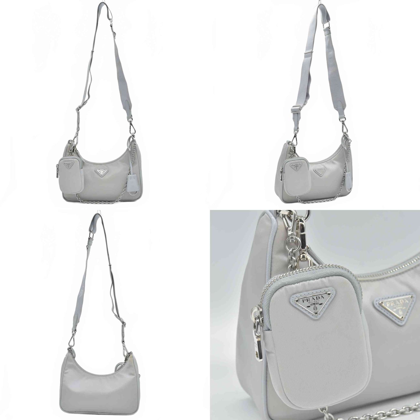 $2250 Prada Nylon Re-Edition 2005 Shoulder Bag Silver