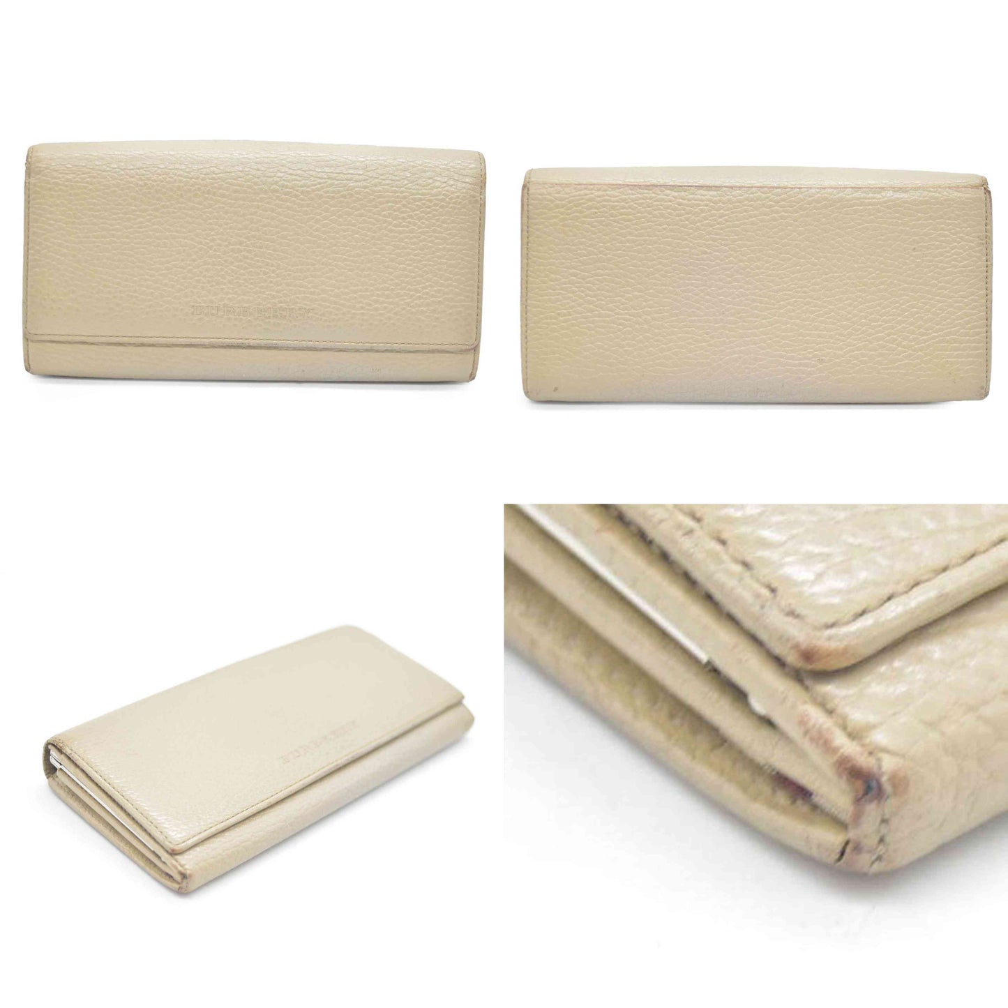 BURBERRY Leather Long Bifold Wallet Purse Beige