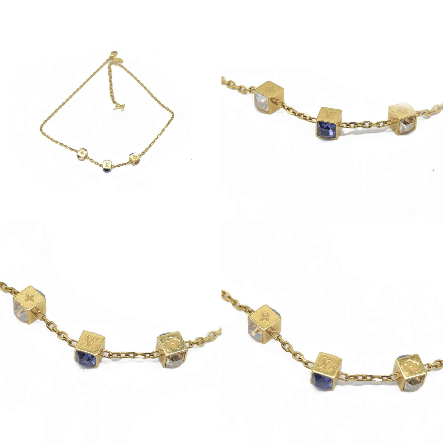 $385 Louis Vuitton Crystal Gambles Station Necklace