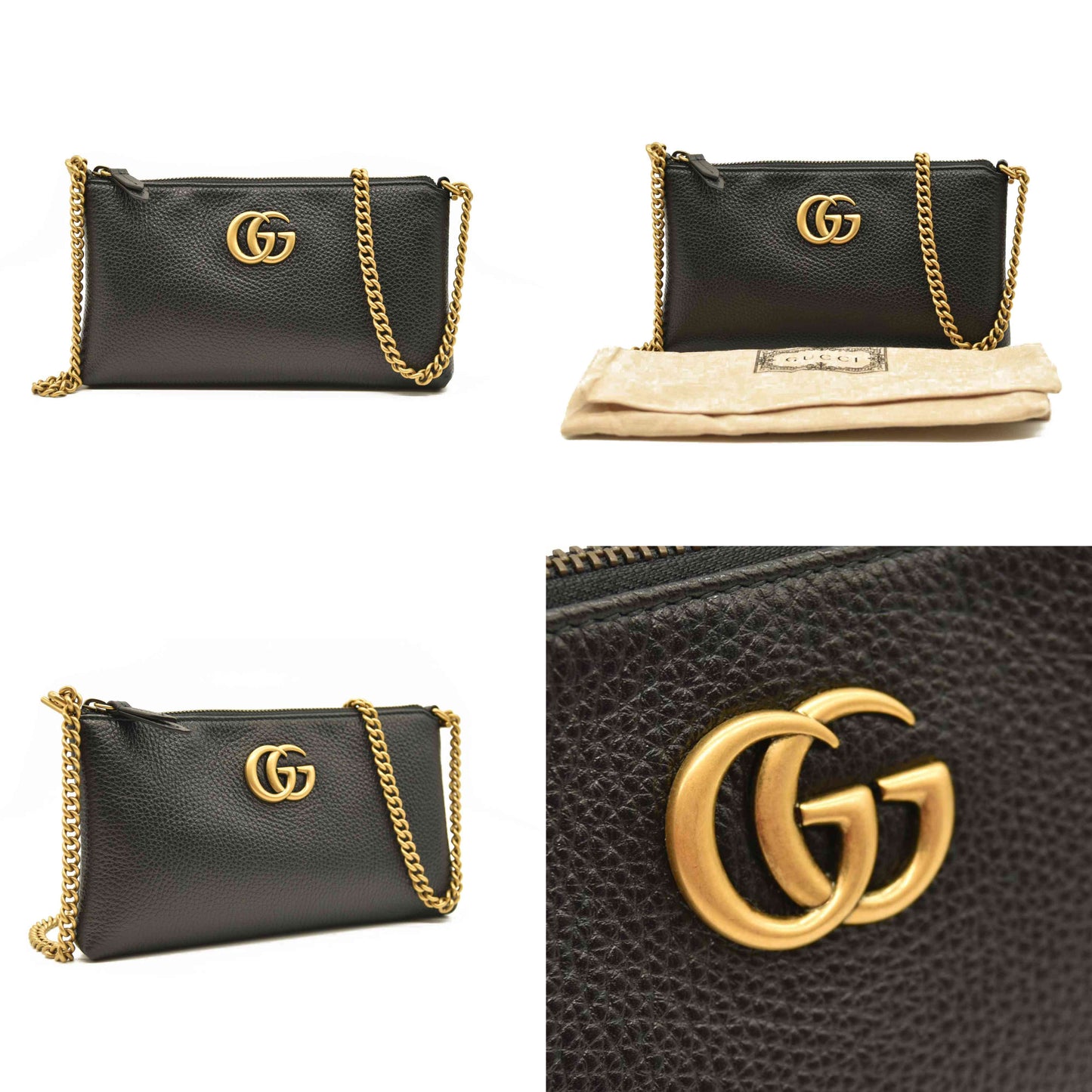 GG Logo Leather Square Chain Shoulder Bag Black