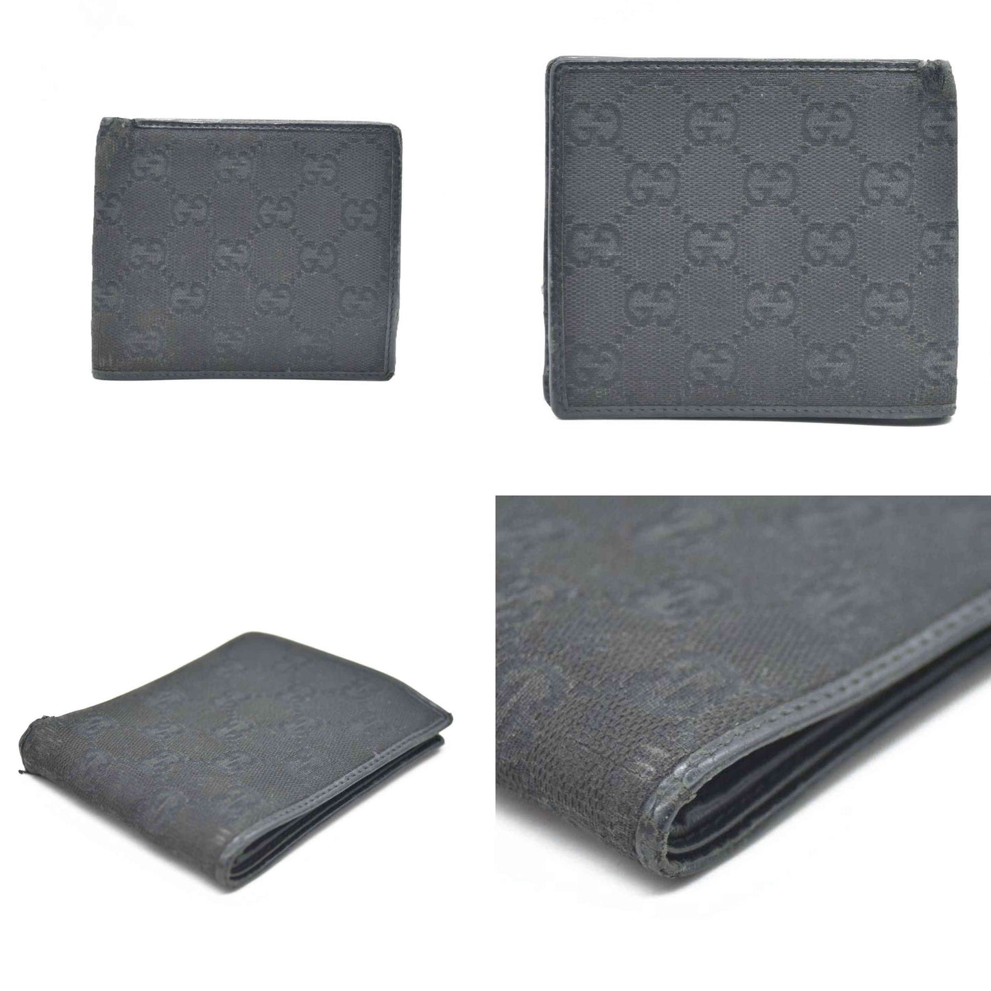 GUCCI GG Logo Canvas Leather Bifold Wallet Black