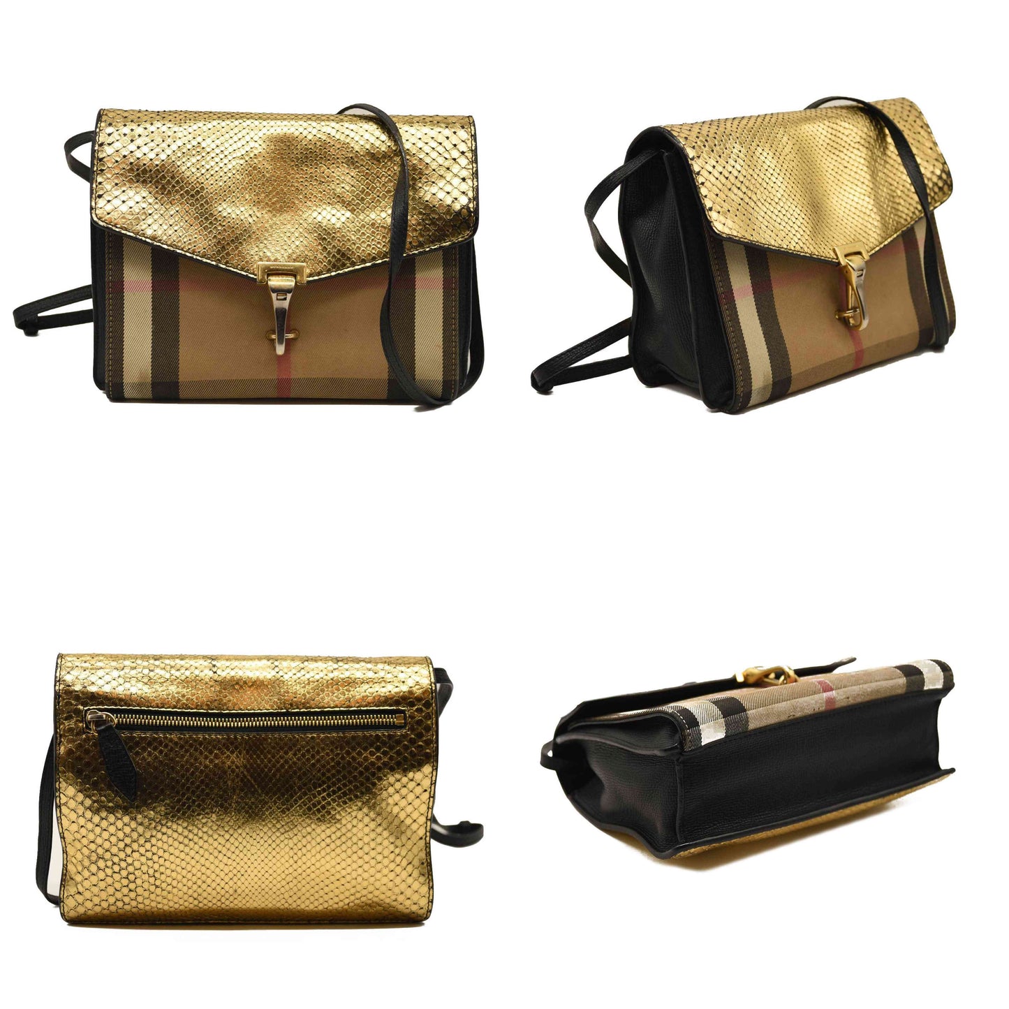 BURBERRY Derby Calfskin House Check Small Macken Crossbody Bag Gold