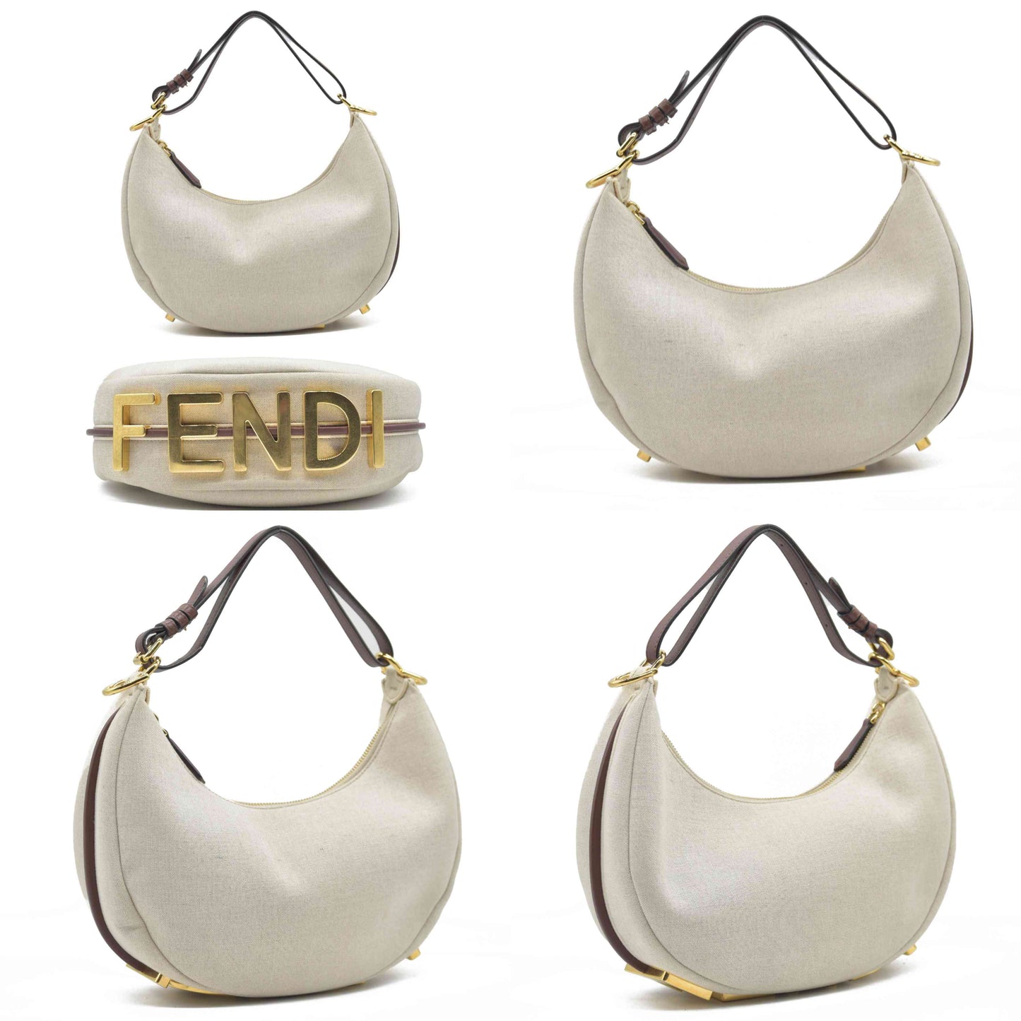 $2800 Fendi Beige Canvas Fendigraphy Small Hobo Shoulder Bag Handbag