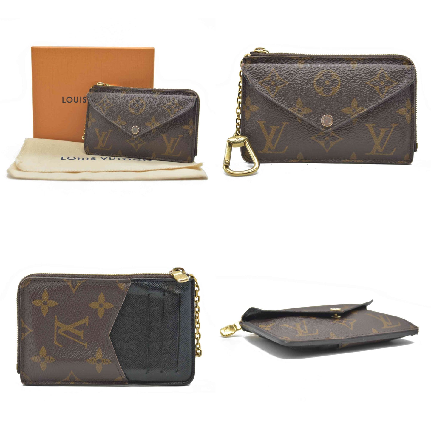 $675 Louis Vuitton  Monogram Recto Verso Card Holder Black RFID Damaged Key Ring