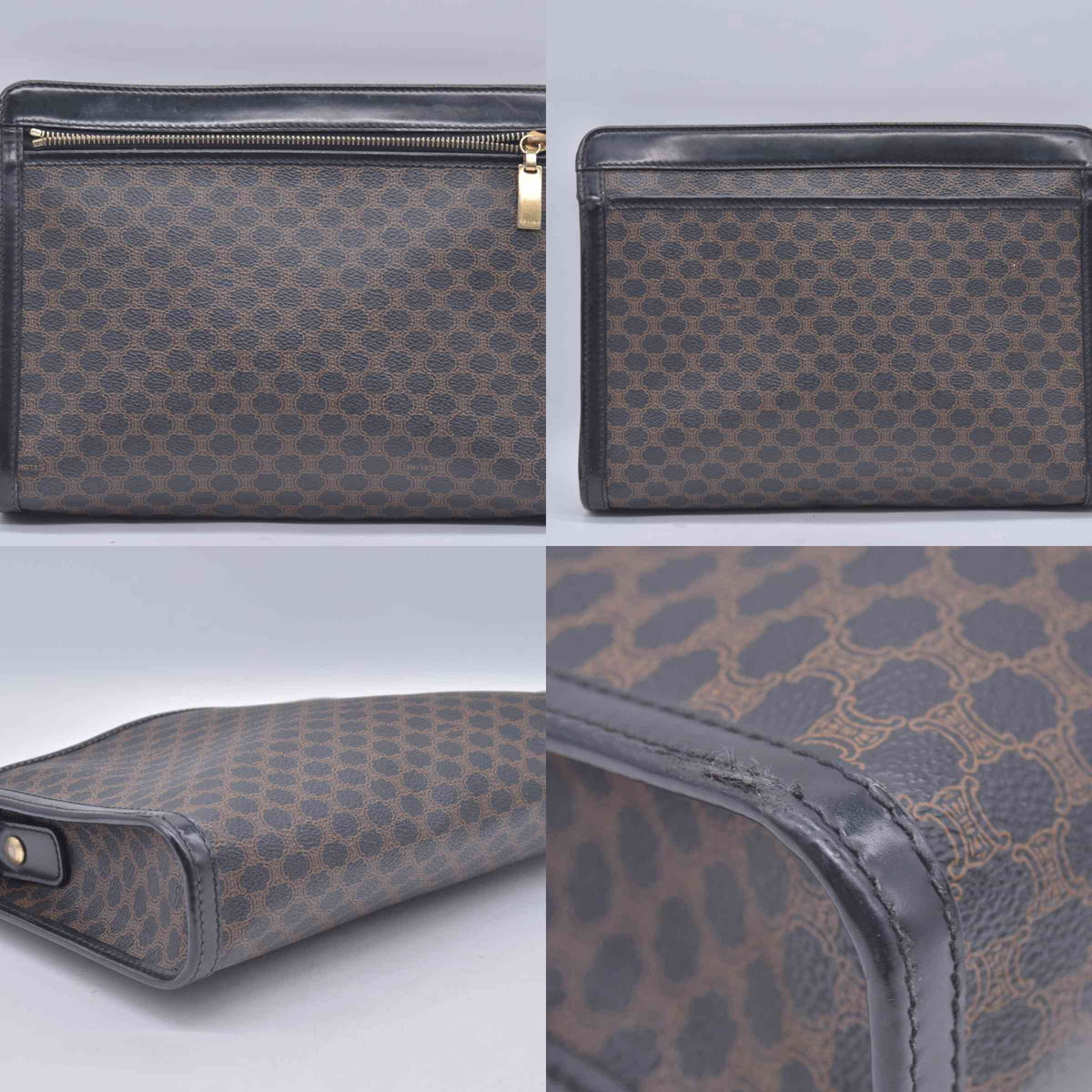 $650 CELINE Macadam Canvas Outer Pocket Clutch Pouch Black Brown CONSIGNMENT 10021194