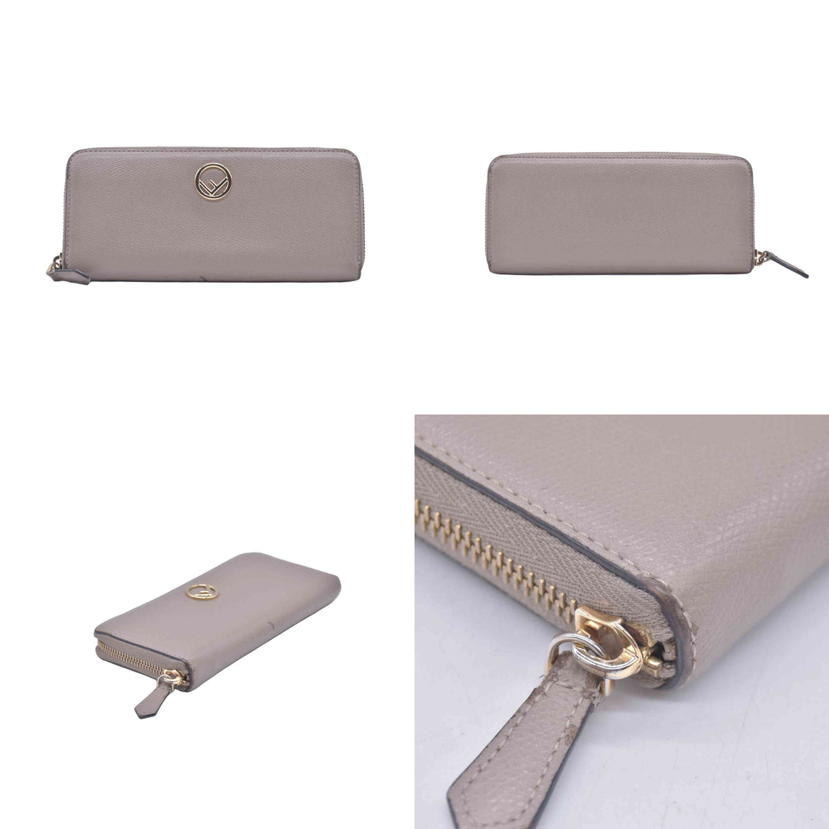 $760 Fendi Vitello Cruis Lucido Fendi Zip Around Wallet Tortora CONSIGNMENT 10021151