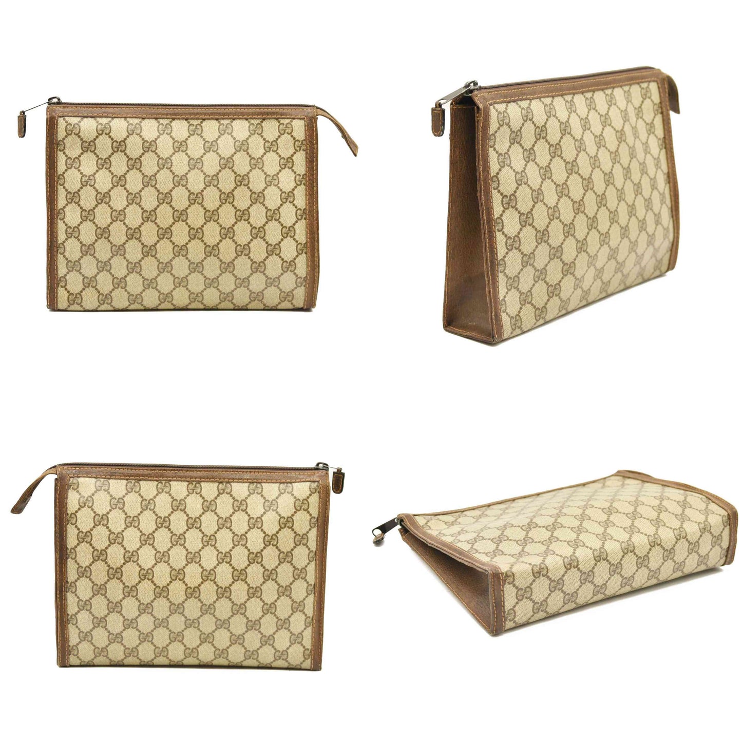 Vintage GUCCI GG Logo PVC Clutch Bag Beige