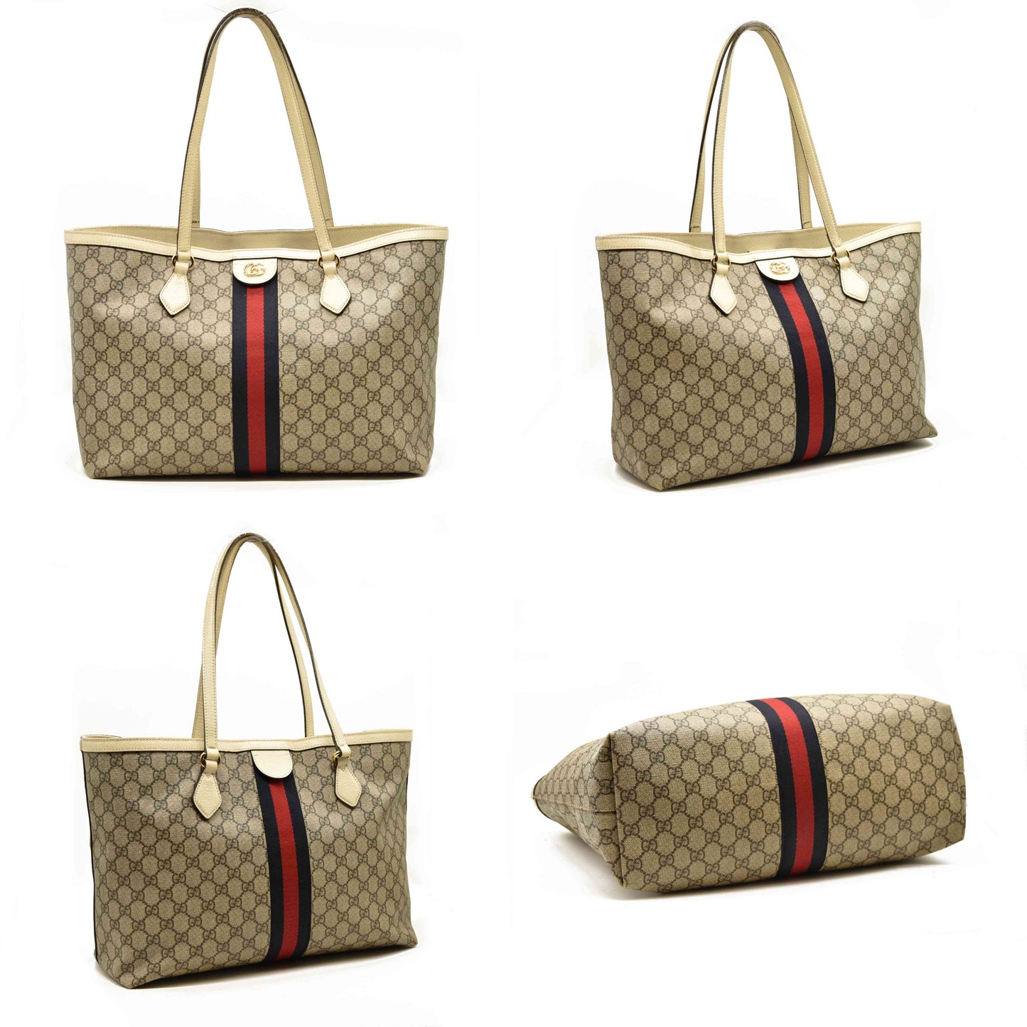 GUCCI GG Supreme Monogram Medium Ophidia Shopping Tote Cream