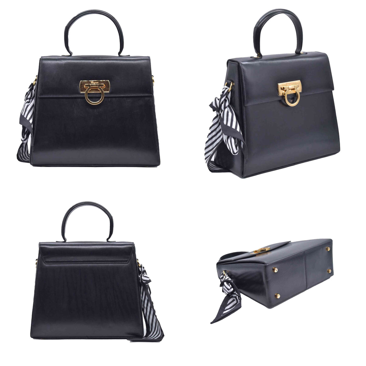 $1450 SALVATORE FERRAGAMO Smooth Calfskin Gancini Top Handle Bag CONSIGNMENT 10021181