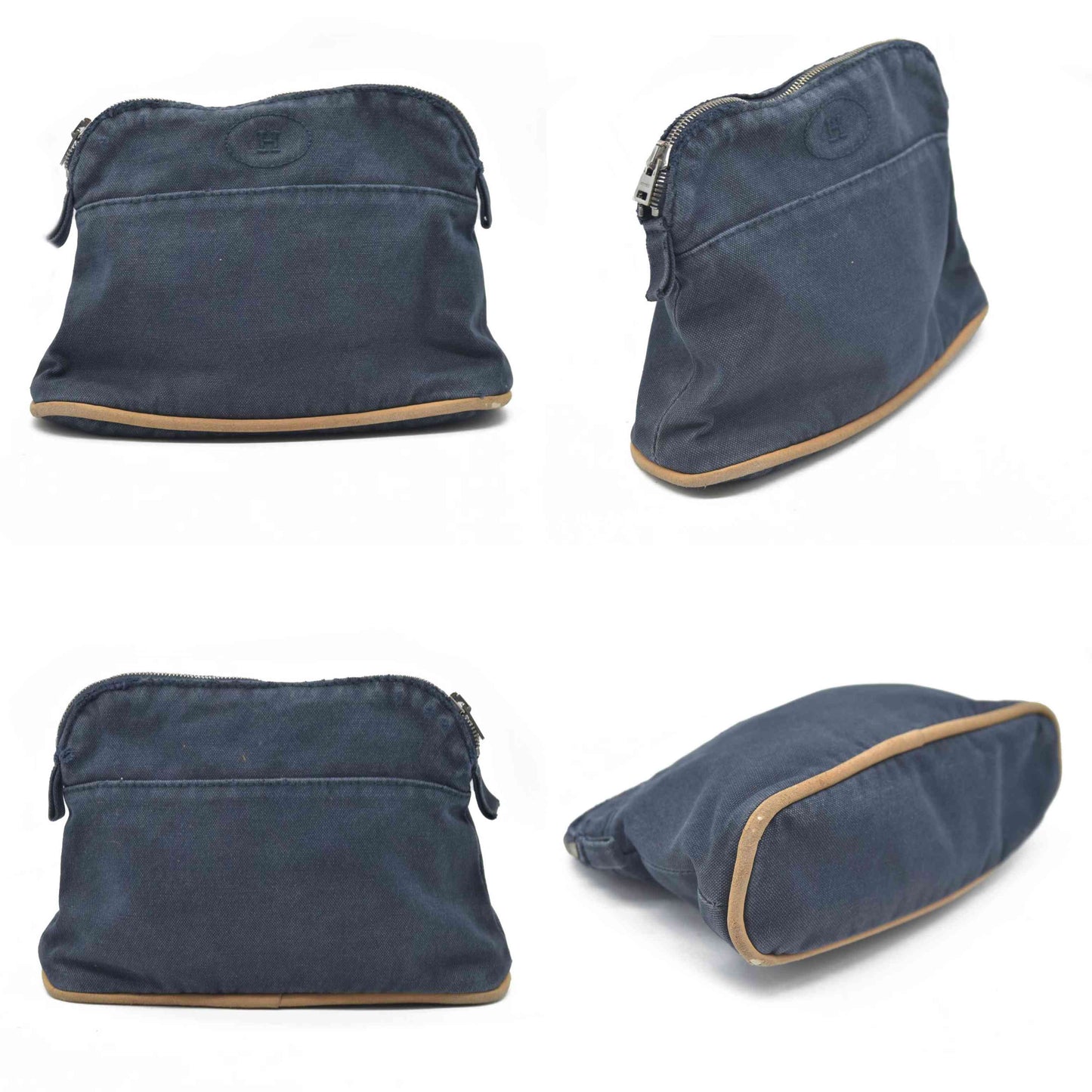 $460 HERMES Cotton Canvas Mini Bolide Travel Cosmetic Navy blue