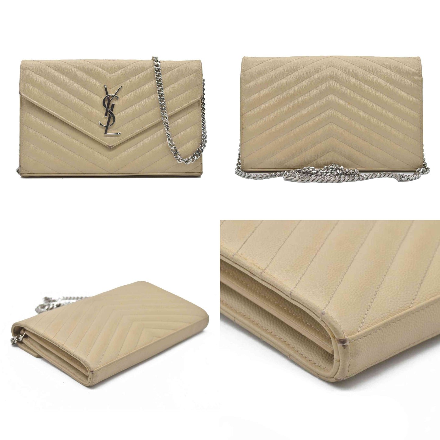 $1590 Saint Laurent Chevron Envelope Small Beige