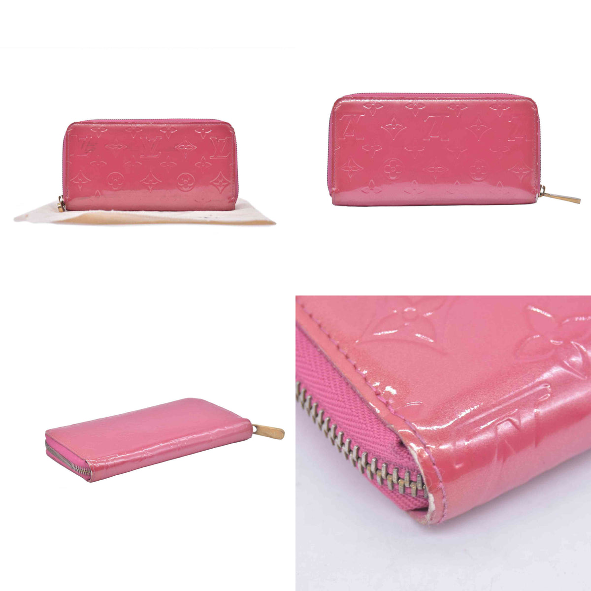 $970 2006 Louis Vuitton Vernis Zippy Wallet Rose Litchi CA0096