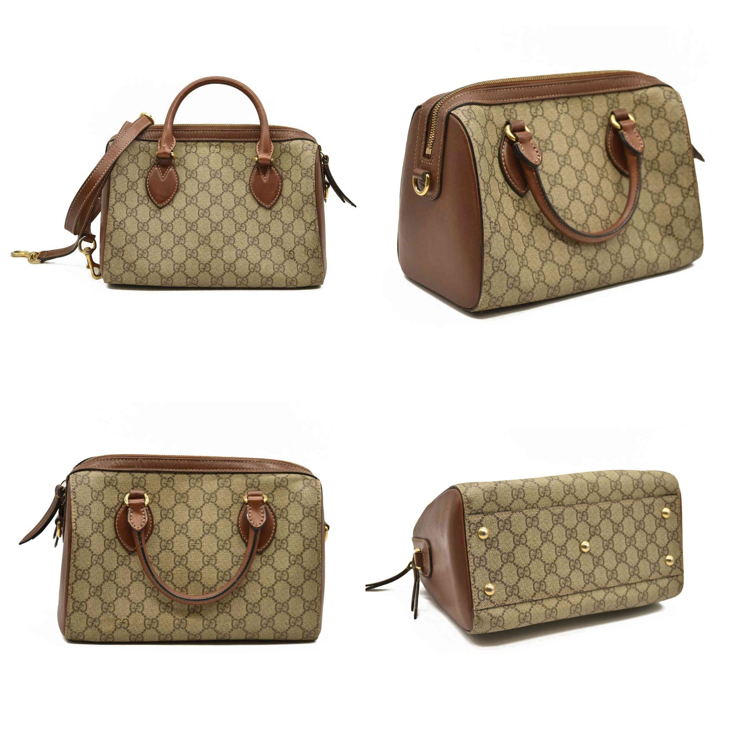 Gucci  GG Supreme Monogram Cuoio Toscano Small Boston Beige Ebony Cuir