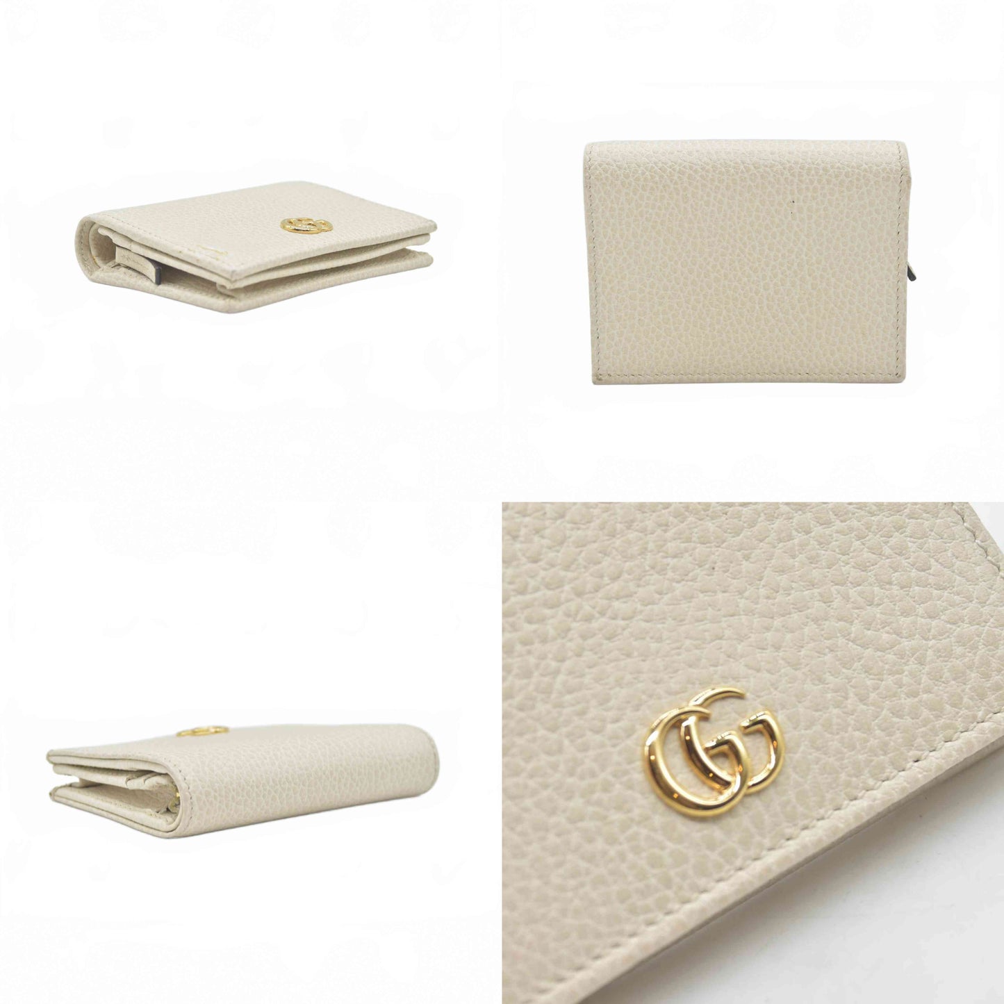 $520 Gucci Pebbled Calfskin GG Marmont Card Case White