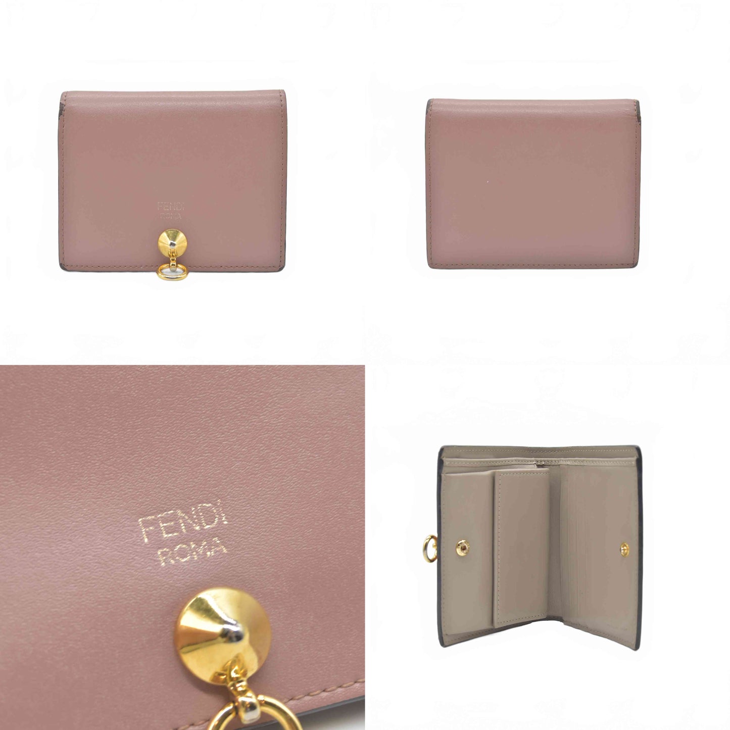$510 FENDI By The Way Leather Compact Wallet Pink