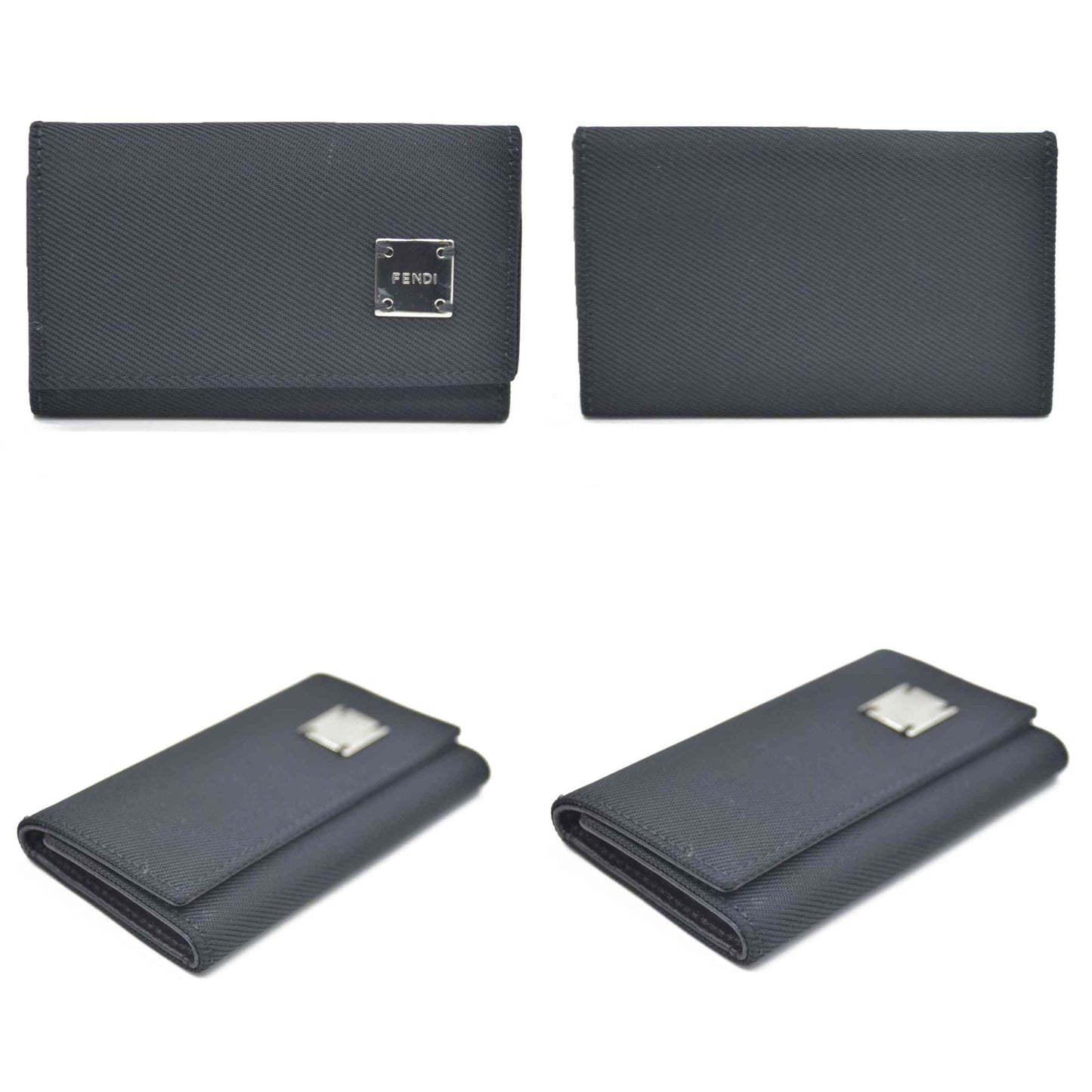 FENDI Logo Plate Canvas 6 Ring Key Case Black/2BG4571