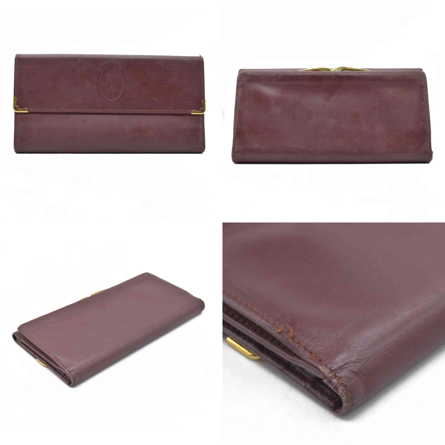 $800 Must de Cartier Leather Long Trifold Wallet Bordeaux