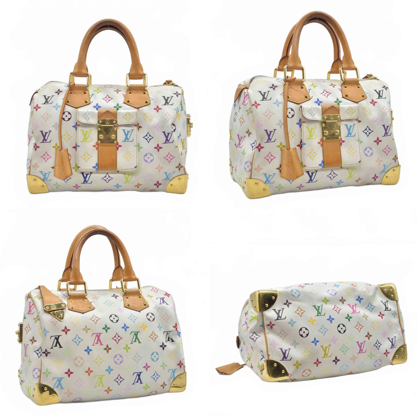 $3150 2007 Louis Vuitton Speedy 30 Monogram Multicolor White Murakami SP4077