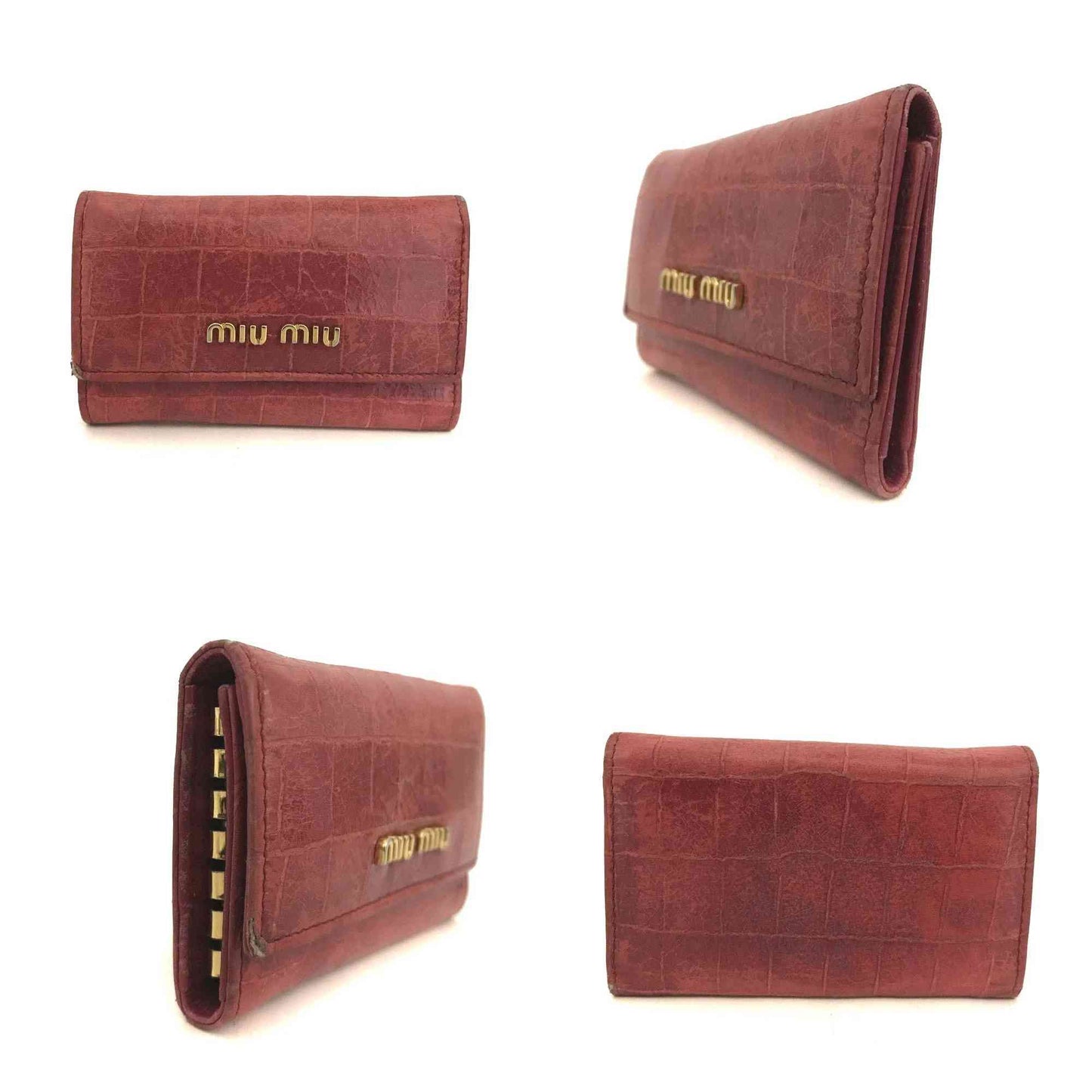 MIU MIU Logo Leather 6 Ring Key Case Pink