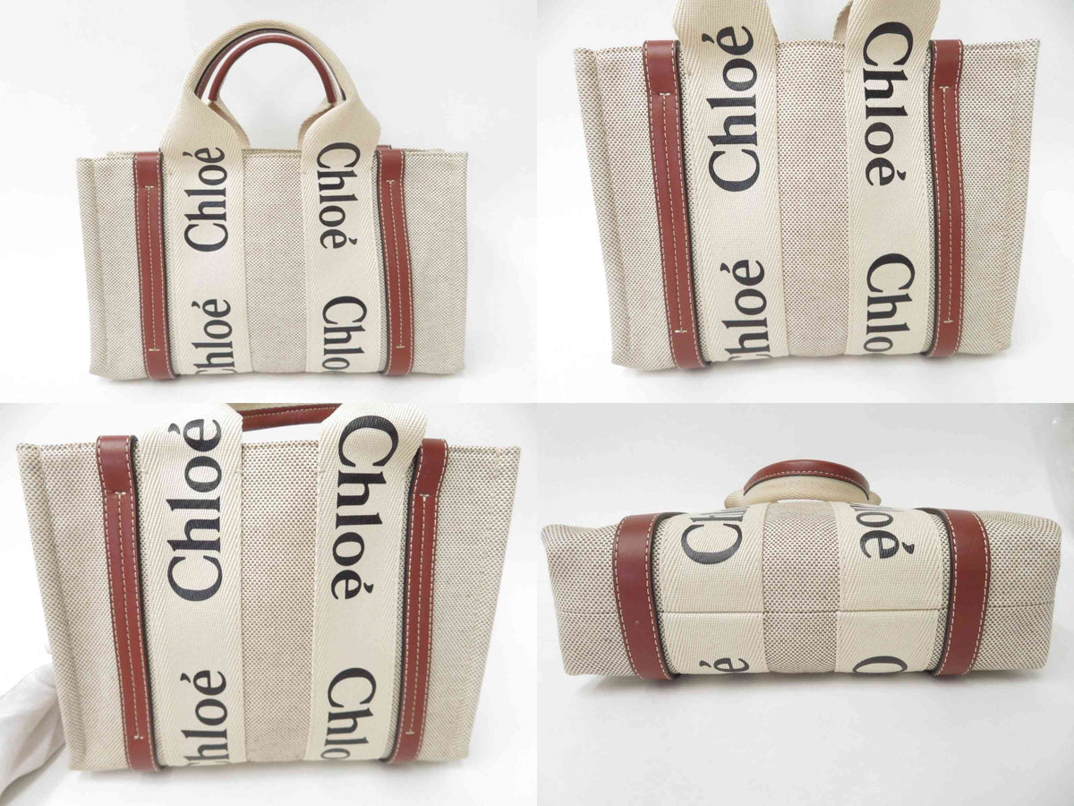 $990 2021 Chloe Woody Canvas Small Tote Bag C04T4P