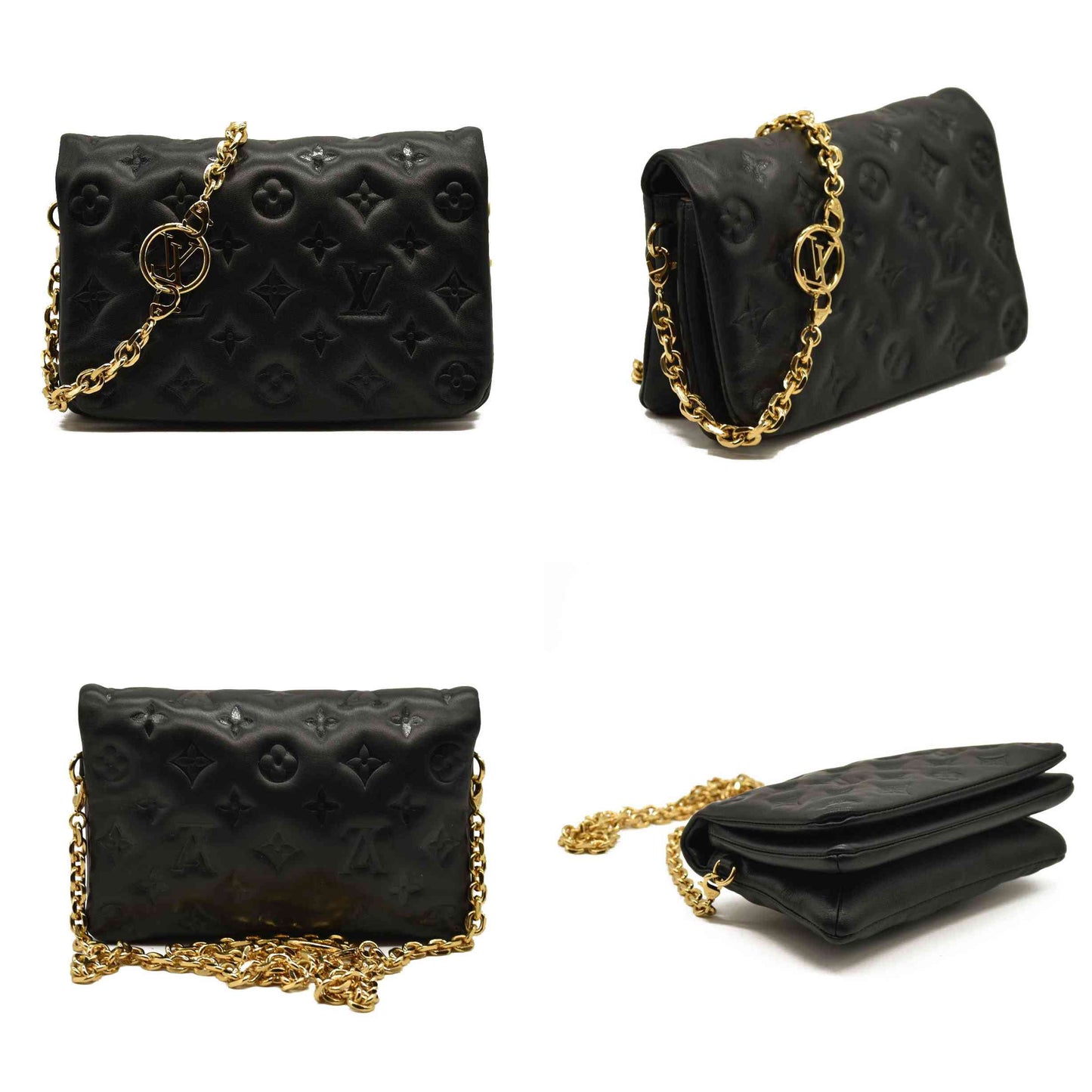 LOUIS VUITTON  Lambskin Embossed Monogram Pochette Coussin Black