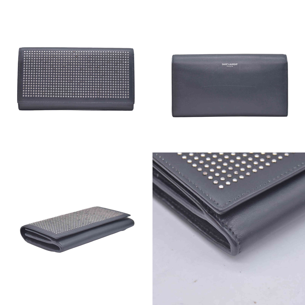 $1250 Yves Saint Laurent YSL Saint Laurent Studded Long Wallet CONSIGNMENT 10020881