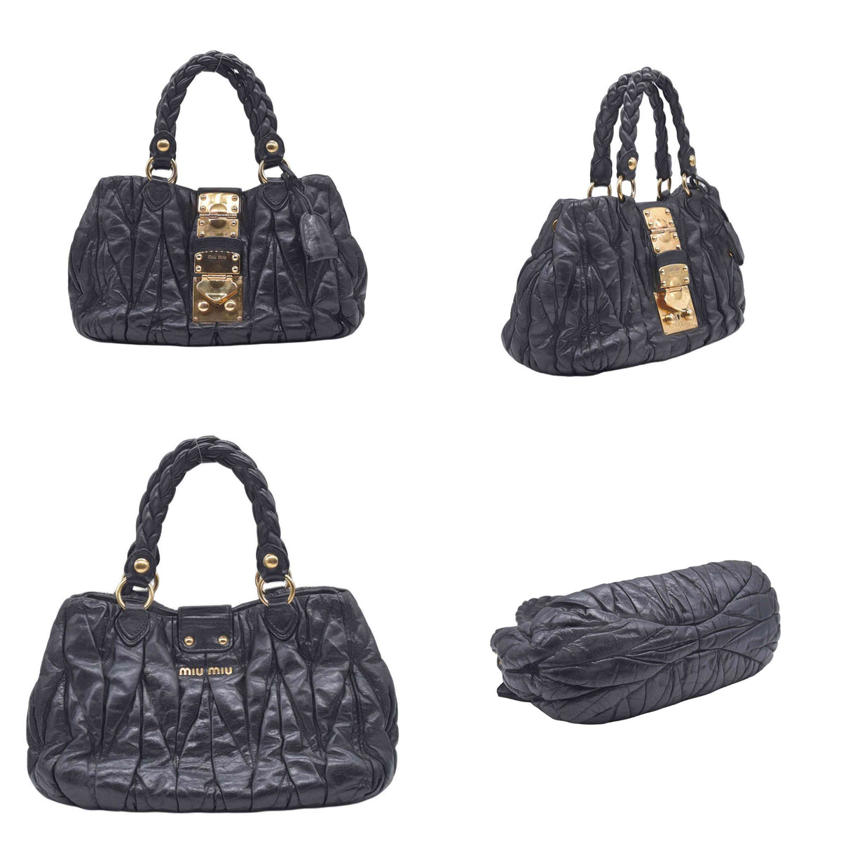 $1590 Miu Miu Leather Matelasse Bauletto Aperto Coffer CONSIGNMENT 10021137