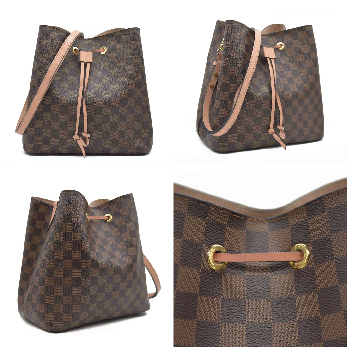 AUCTION $2300 Louis Vuitton  Damier Ebene Neonoe MM Venus Pink