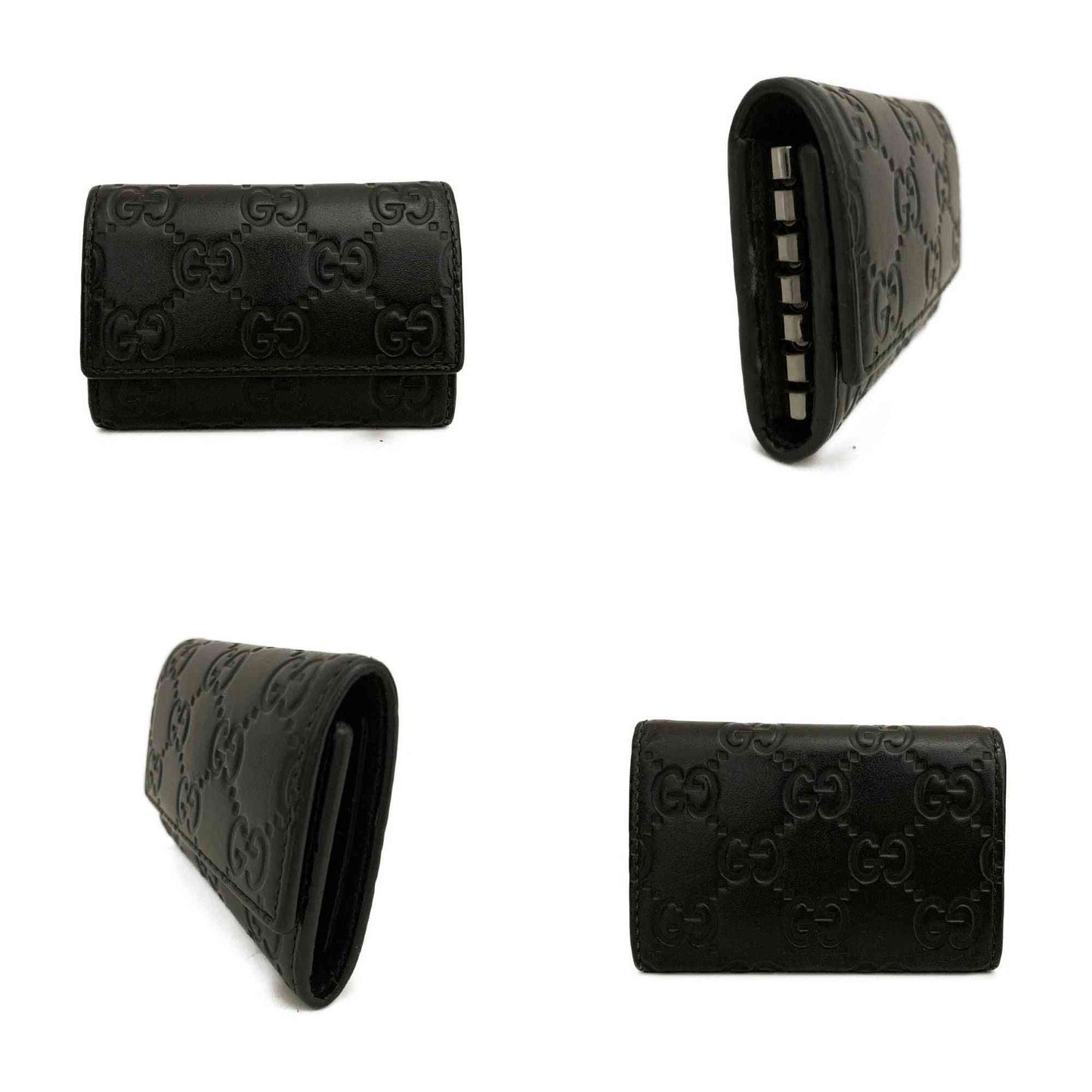 GUCCI Ssima GG Logo Leather 6 Rings Key Case Black
